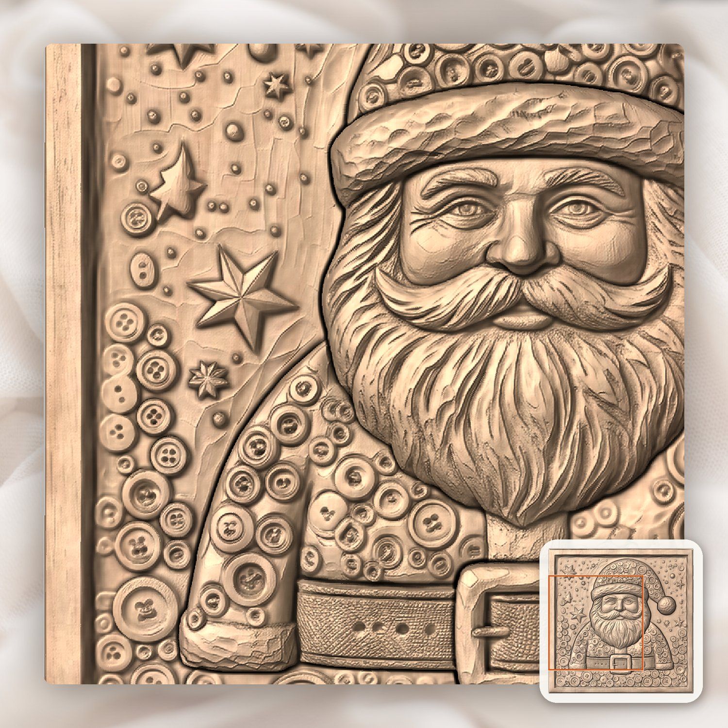 Santa Claus Button CNC Relief STL bas-relief STL — view 8