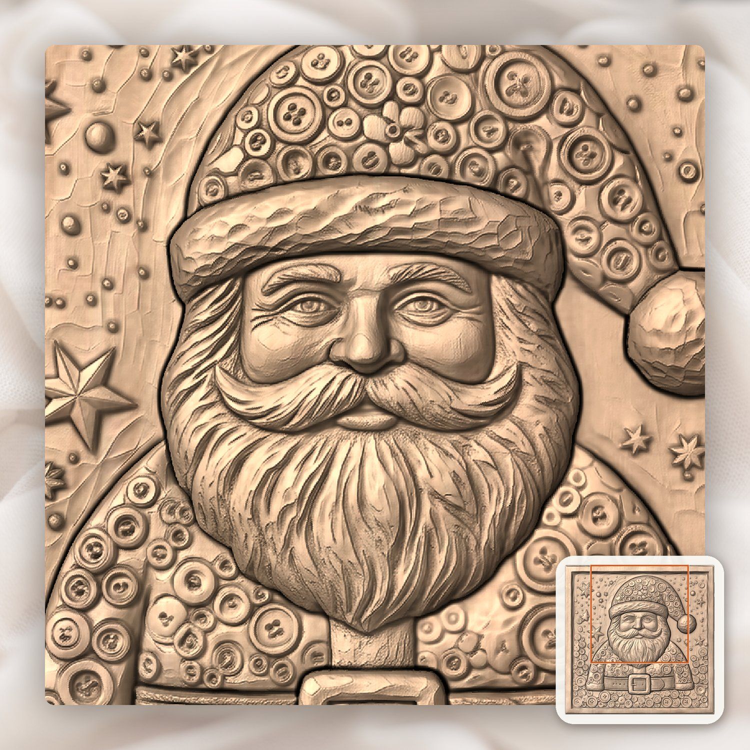Santa Claus Button CNC Relief STL bas-relief STL — view 9