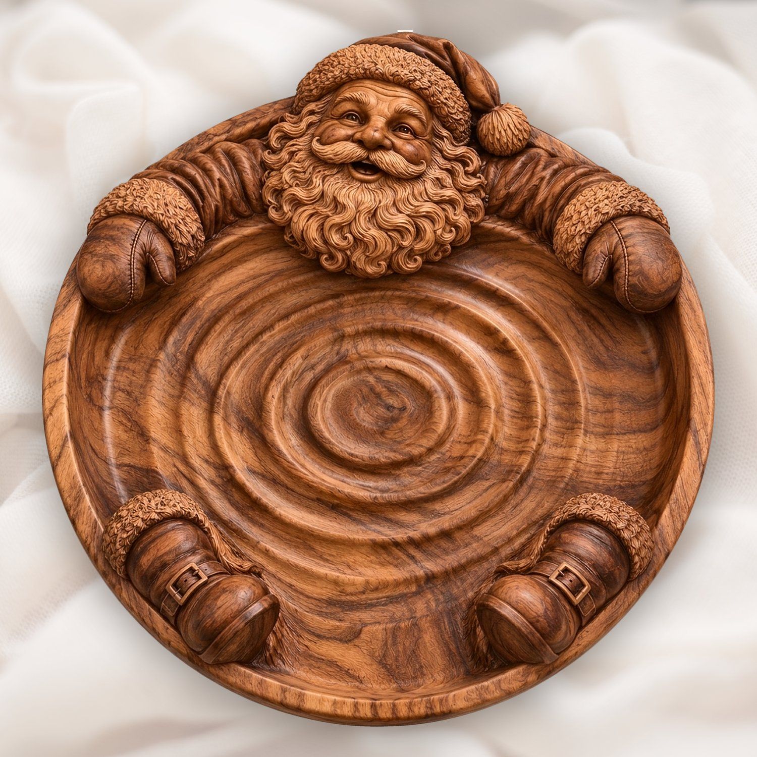Santa Claus Carved Wood Tray Bowl CNC Relief STL | Christmas Festive D