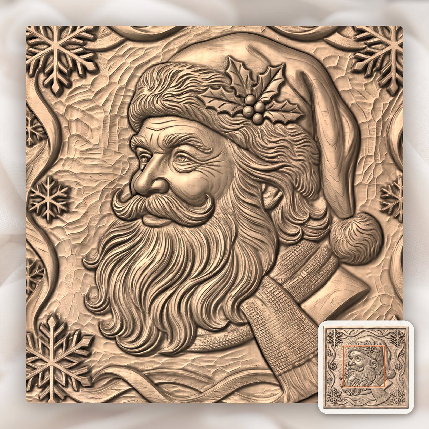 Santa Claus Christmas Portrait CNC Relief STL bas-relief STL — view 6