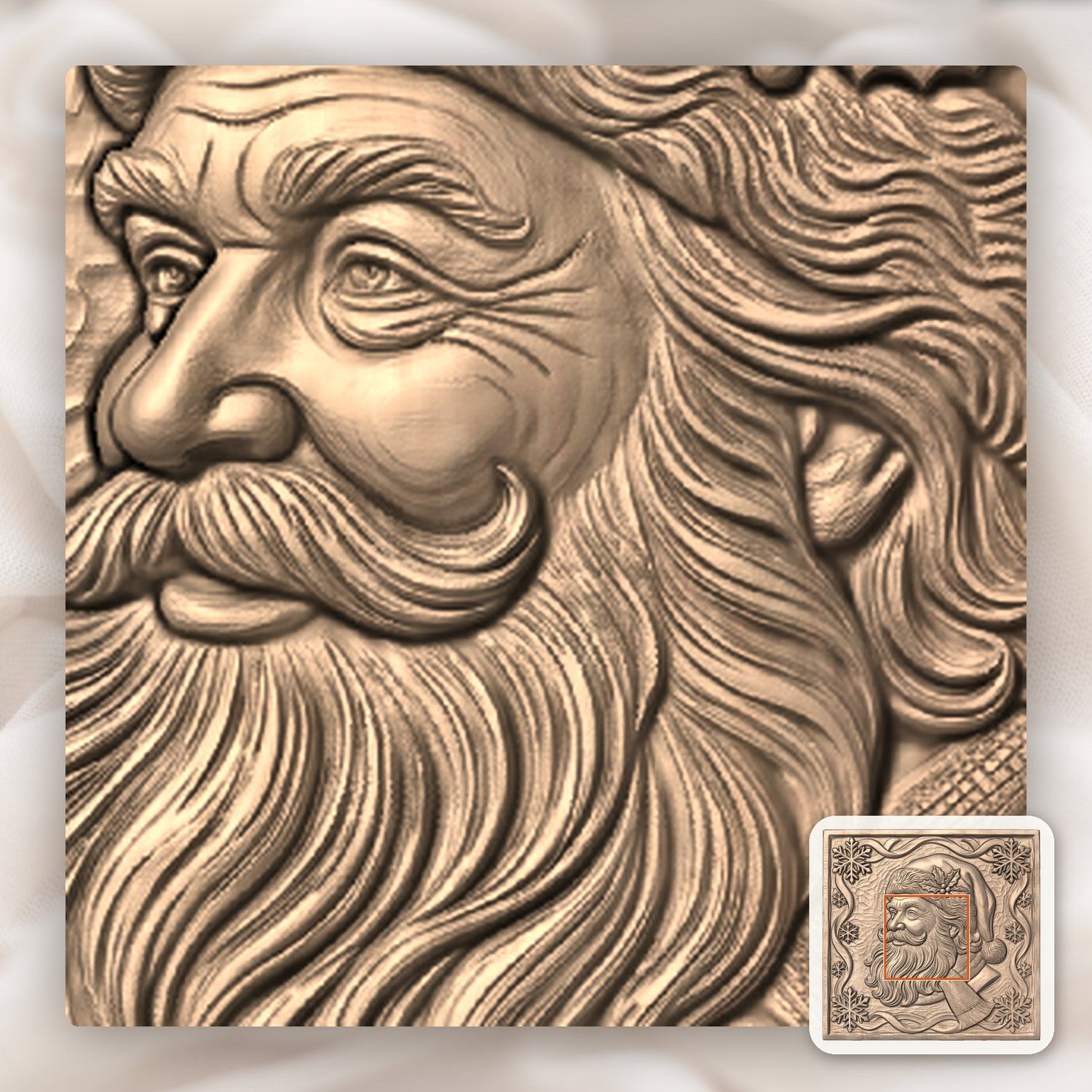 Santa Claus Christmas Portrait CNC Relief STL bas-relief STL — view 7