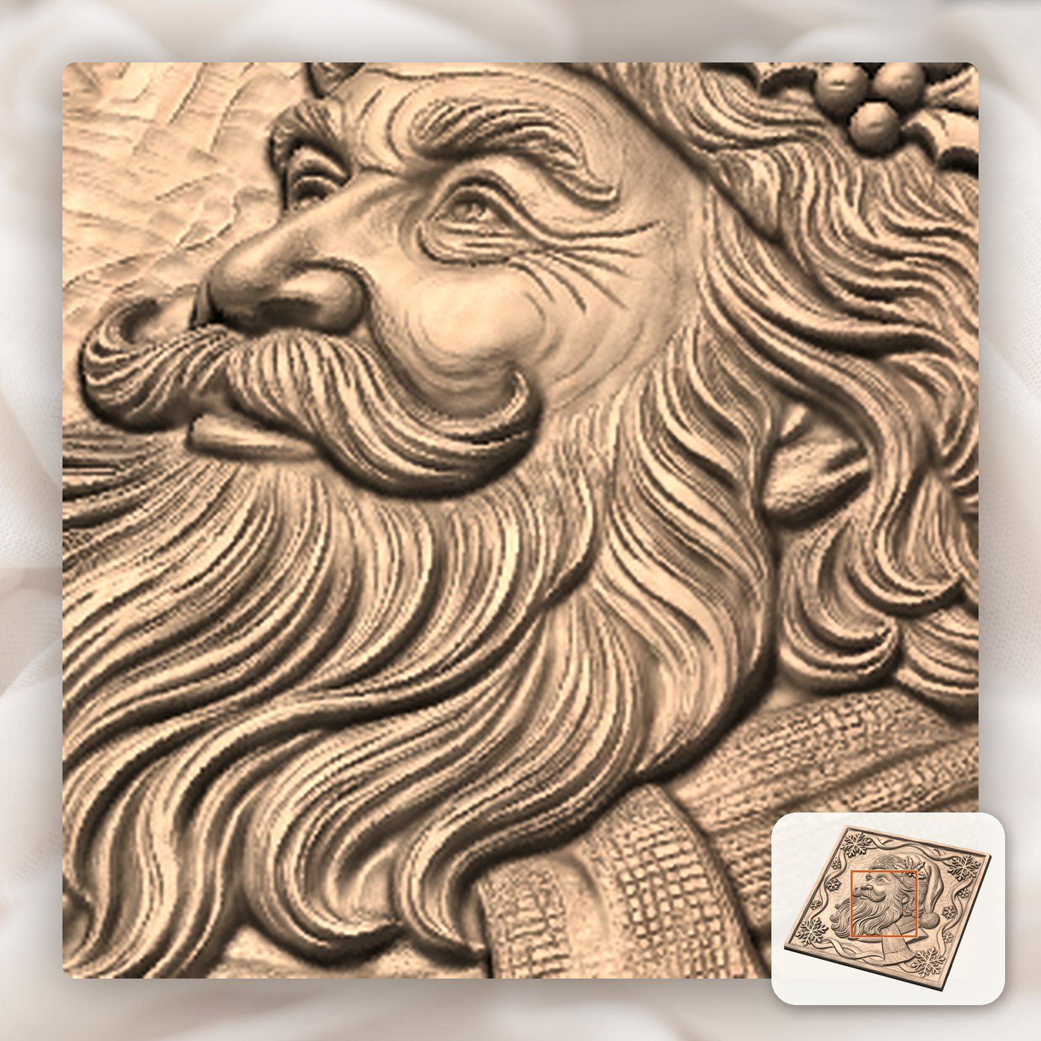 Santa Claus Christmas Portrait CNC Relief STL bas-relief STL — view 9