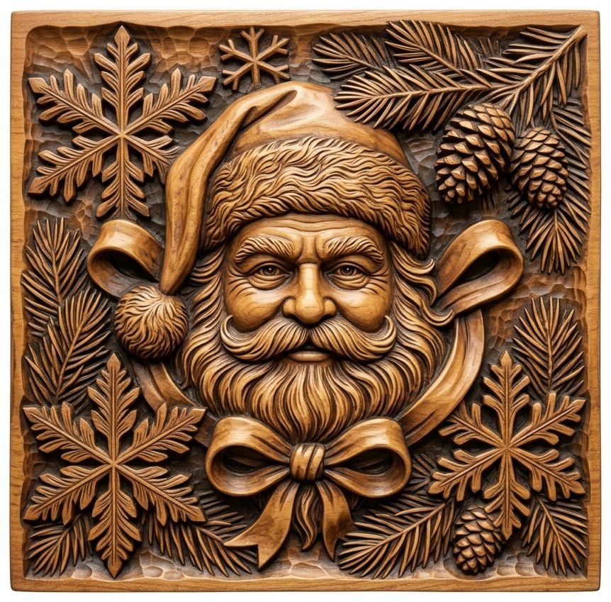 Santa Claus Christmas Portrait CNC Relief STL bas-relief STL — view 11