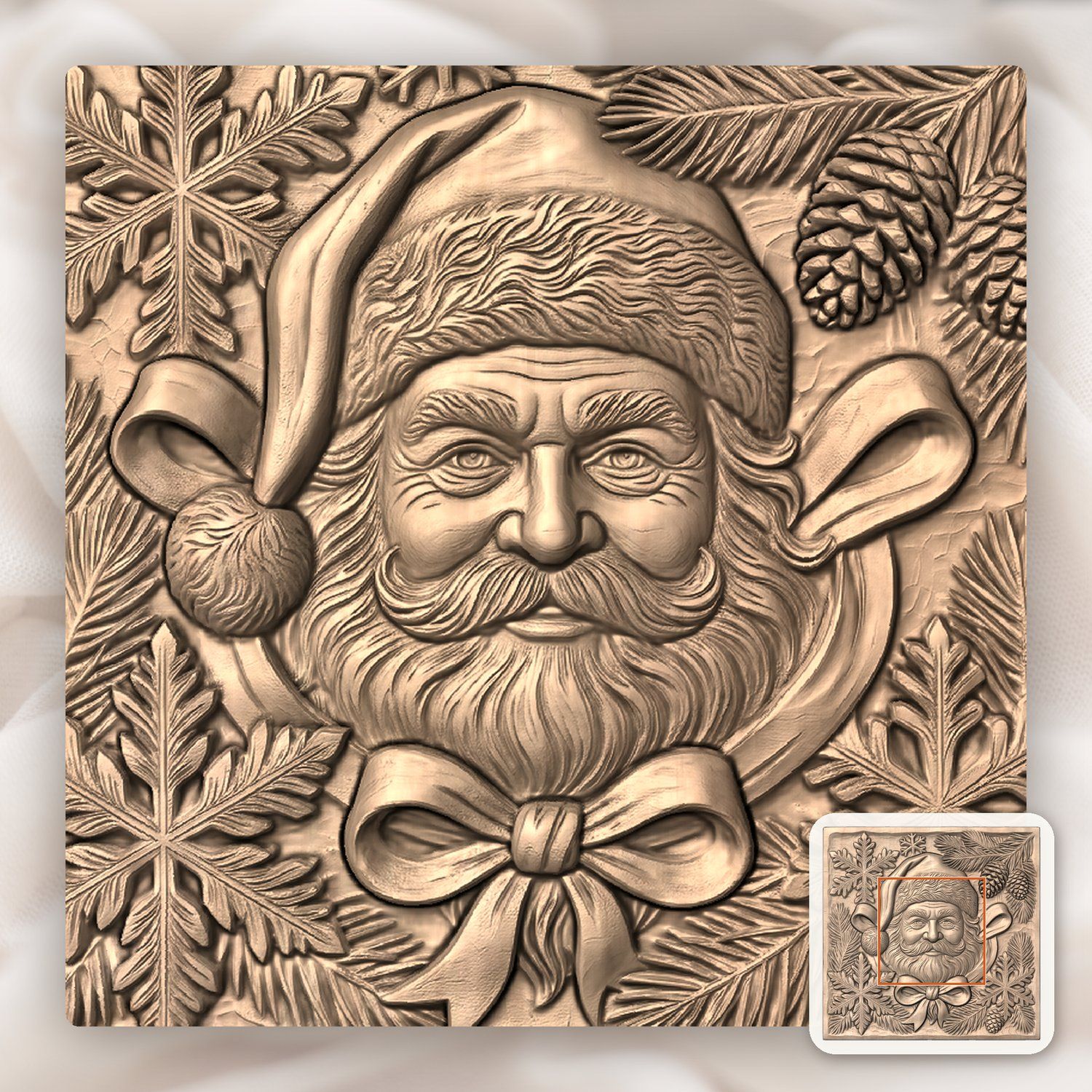 Santa Claus Christmas Portrait CNC Relief STL bas-relief STL — view 6
