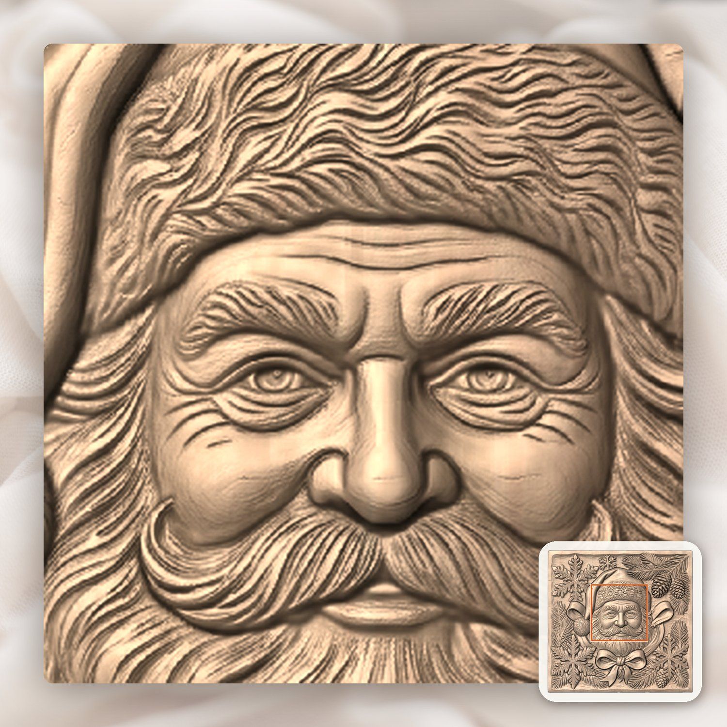 Santa Claus Christmas Portrait CNC Relief STL bas-relief STL — view 7