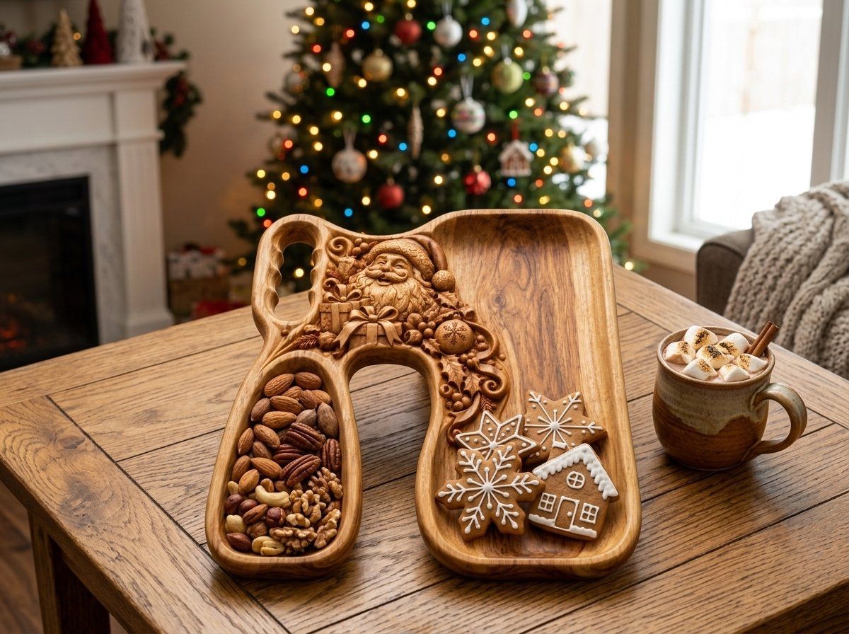 Santa Claus Christmas Serving Tray CNC Relief STL bas-relief STL — view 5