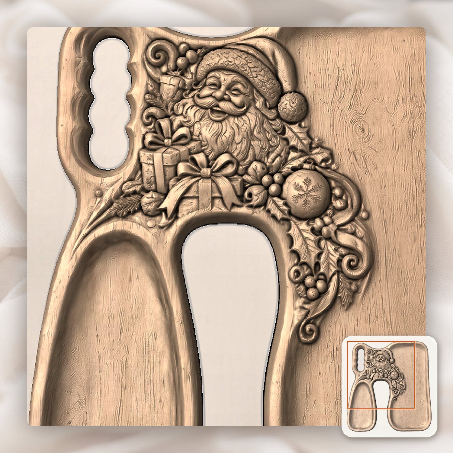 Santa Claus Christmas Serving Tray CNC Relief STL bas-relief STL — view 7