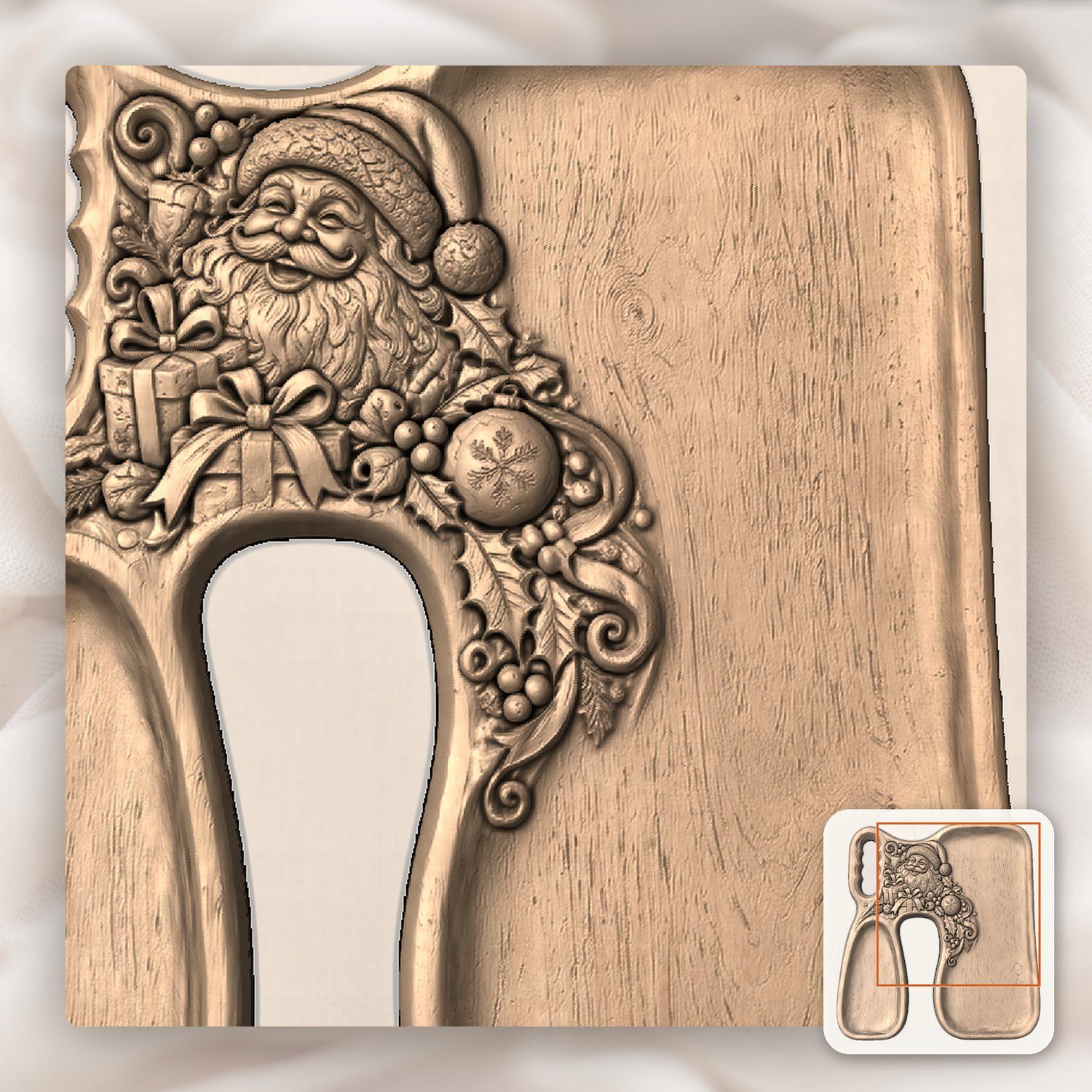 Santa Claus Christmas Serving Tray CNC Relief STL bas-relief STL — view 10