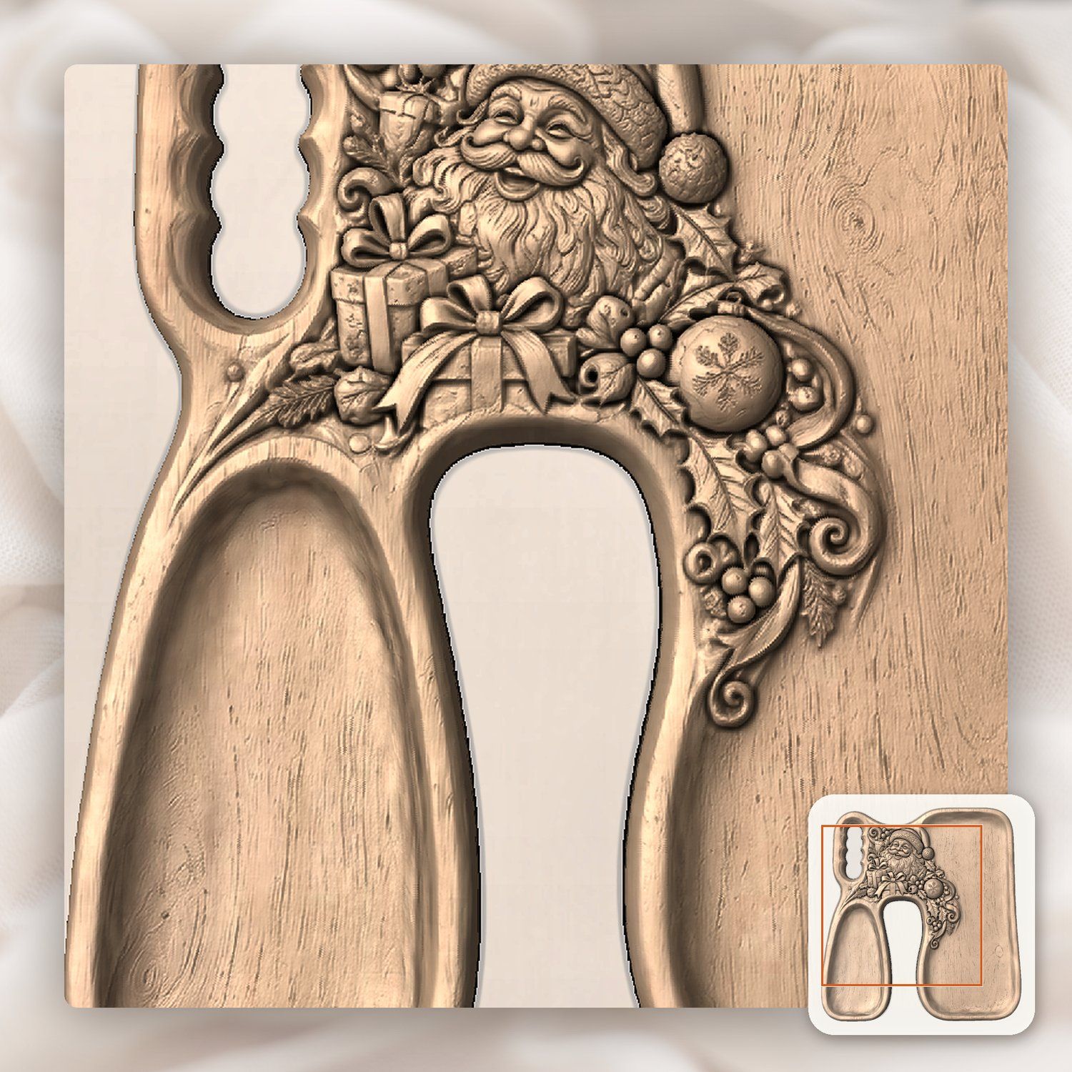 Santa Claus Christmas Serving Tray CNC Relief STL bas-relief STL — view 11