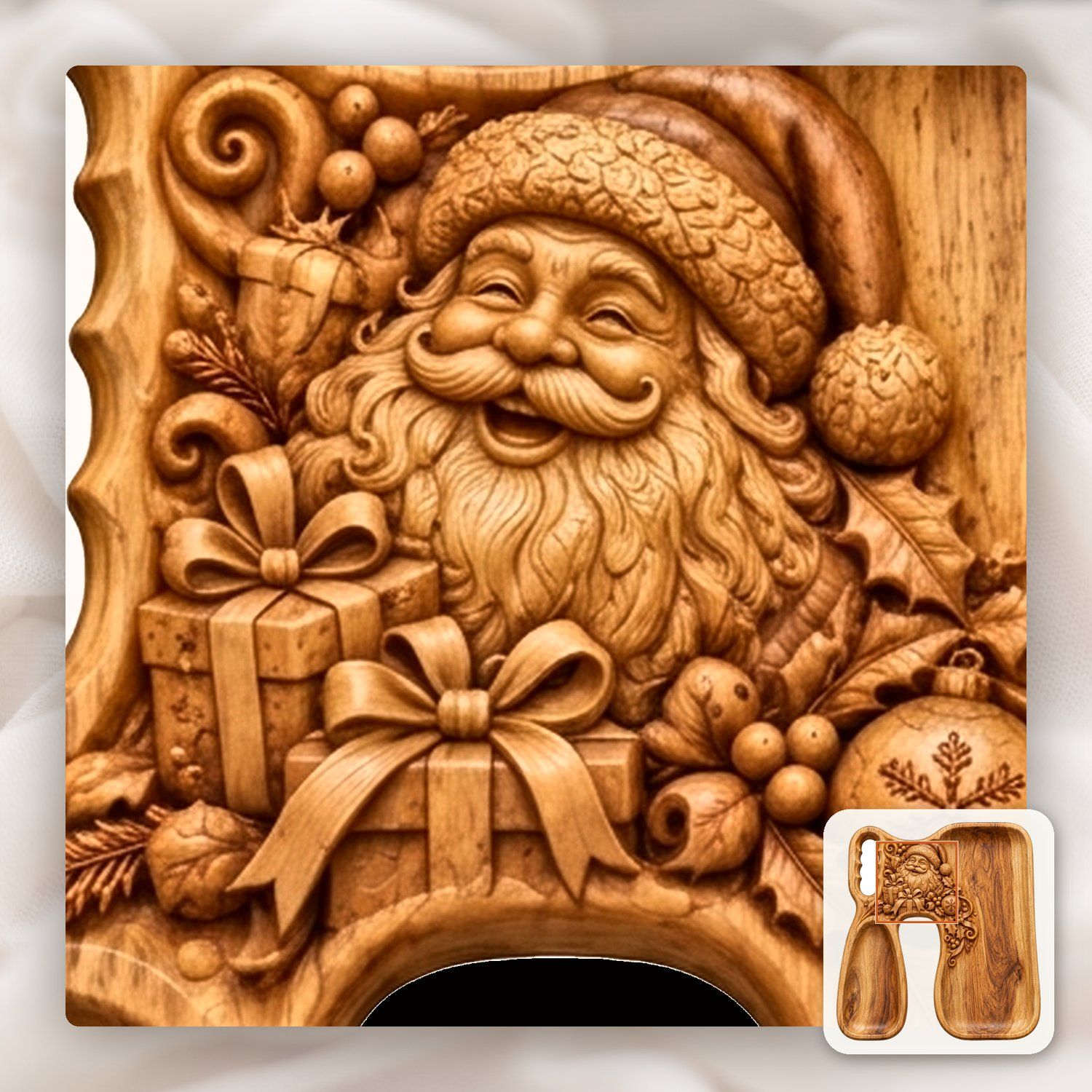 Santa Claus Christmas Serving Tray CNC Relief STL bas-relief STL — view 12