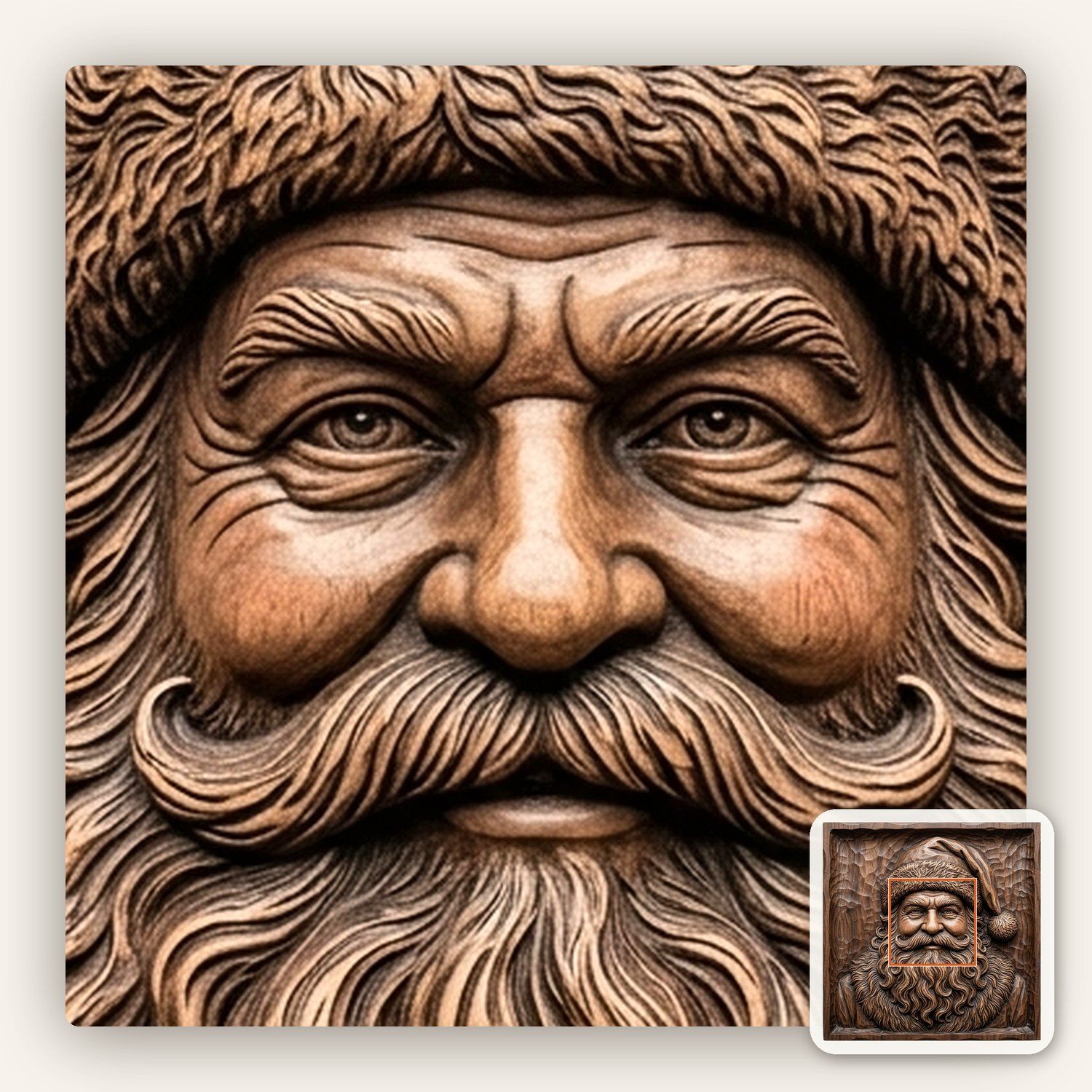 Santa Claus Father Christmas Portrait CNC Relief STL bas-relief STL — view 9
