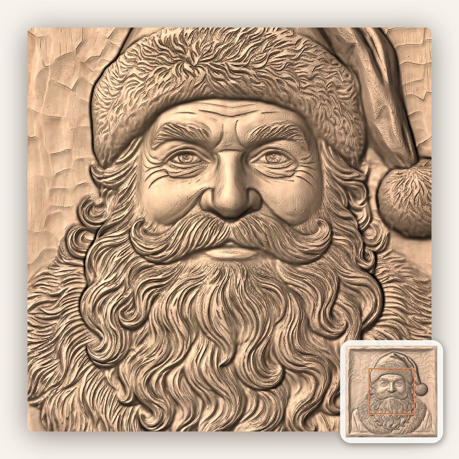 Santa Claus Father Christmas Portrait CNC Relief STL bas-relief STL — view 4