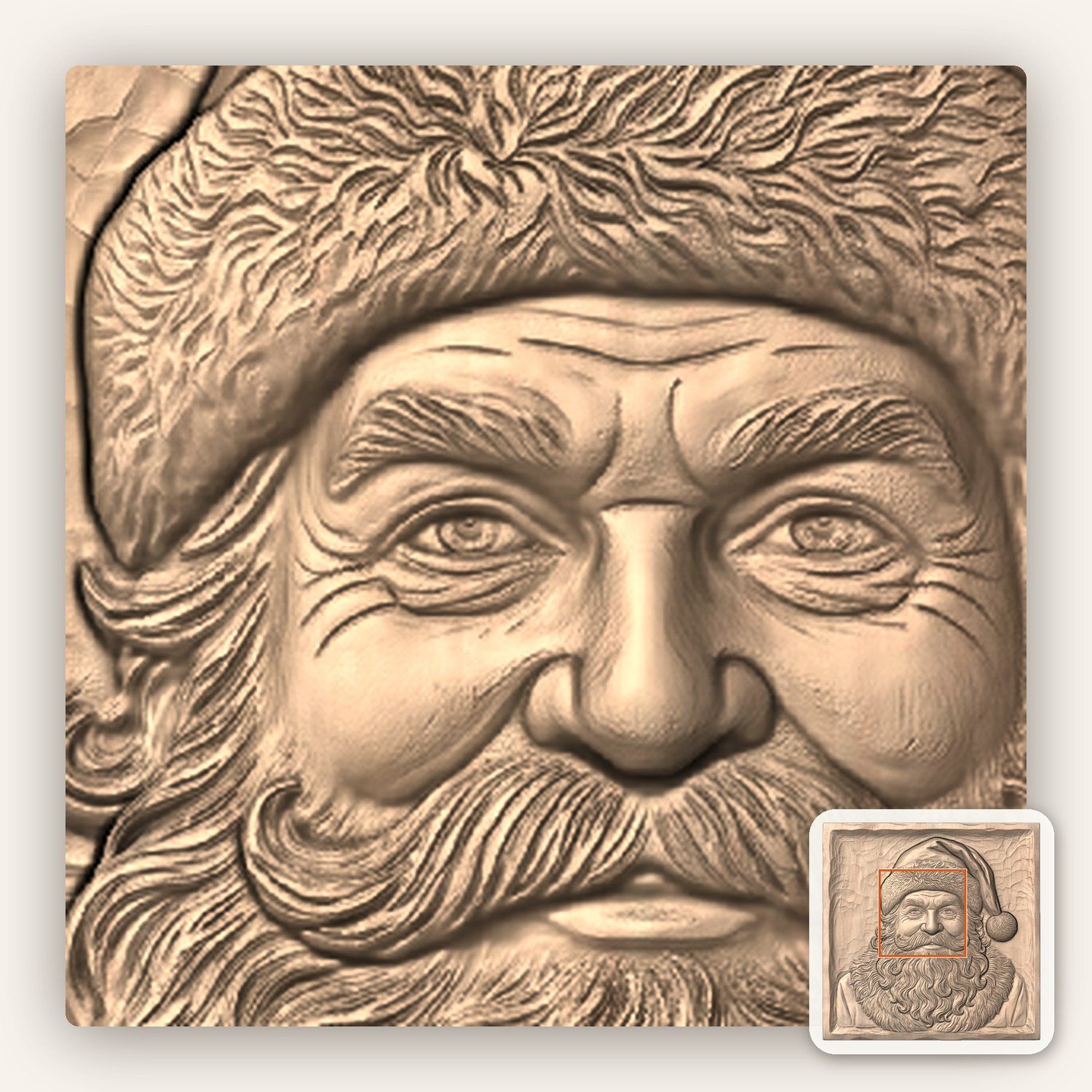 Santa Claus Father Christmas Portrait CNC Relief STL bas-relief STL — view 6