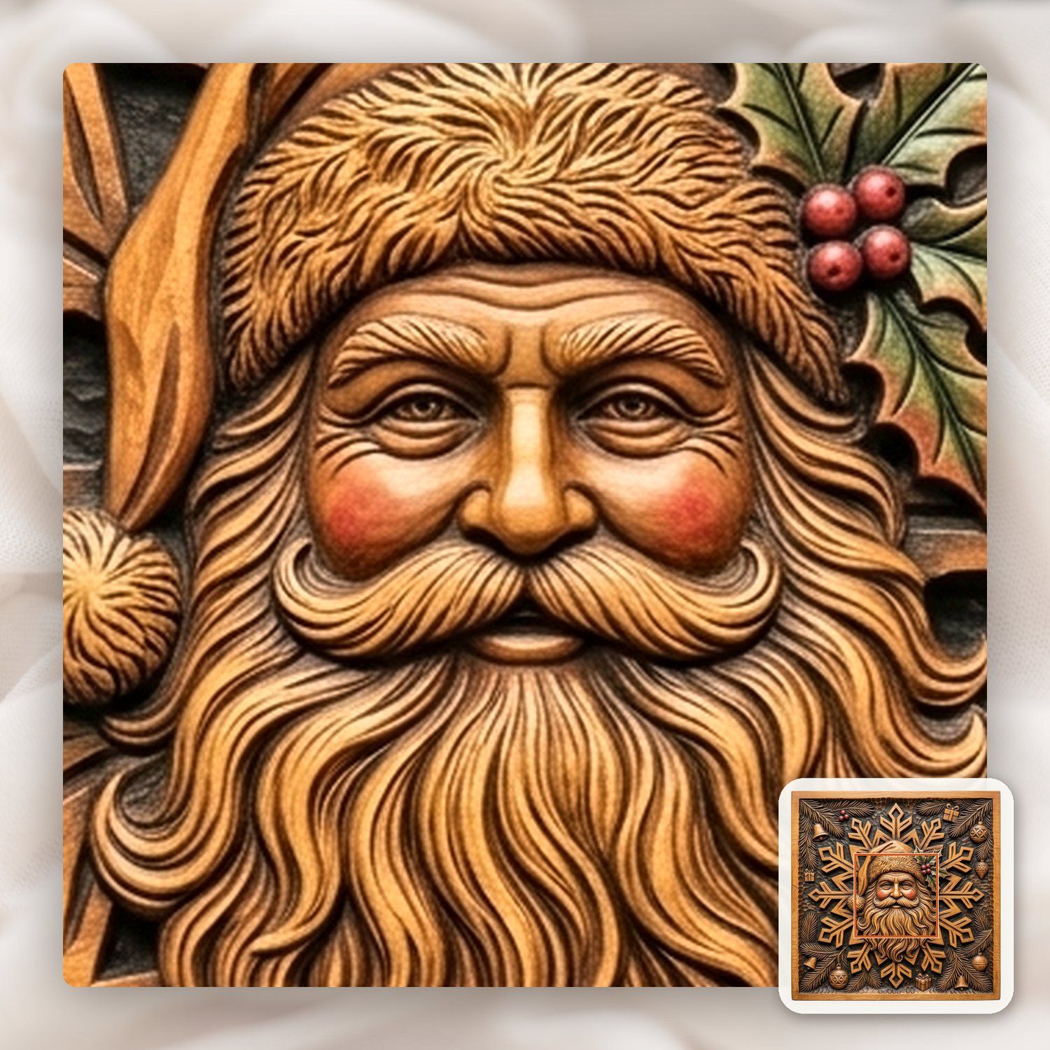 Santa Claus Snowflake Christmas Decor CNC Relief STL bas-relief STL — view 11