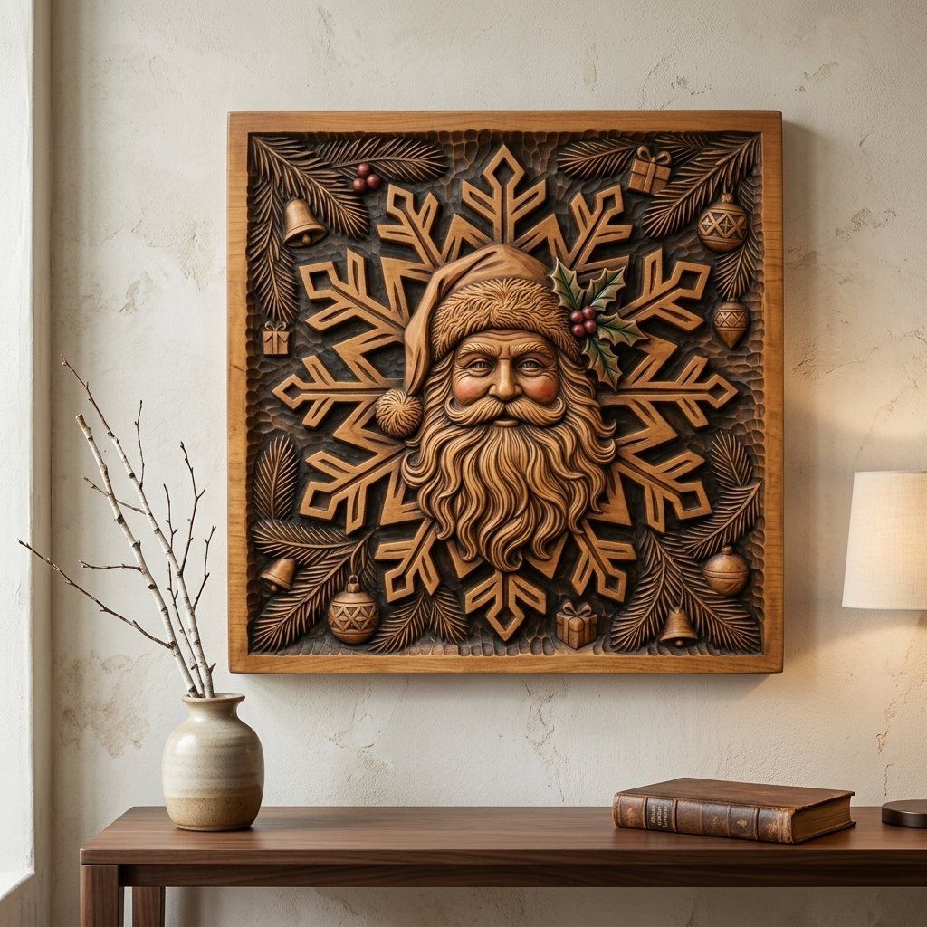 Santa Claus Snowflake Christmas Decor CNC Relief STL bas-relief STL — view 13