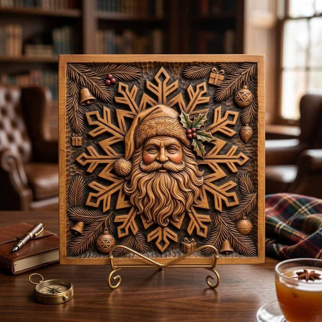 Santa Claus Snowflake Christmas Decor CNC Relief STL bas-relief STL — view 3