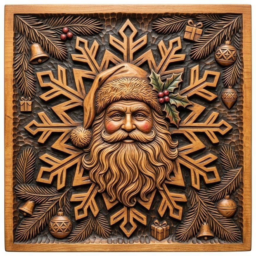 Santa Claus Snowflake Christmas Decor CNC Relief STL bas-relief STL — view 14