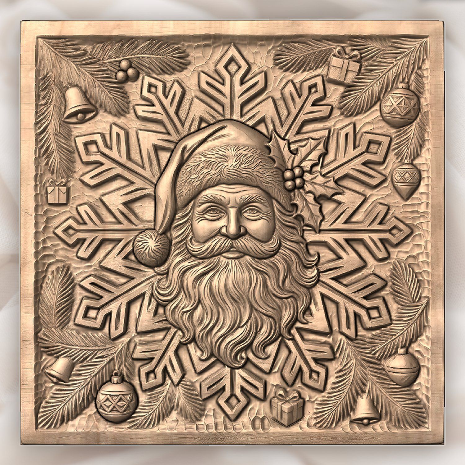 Santa Claus Snowflake Christmas Decor CNC Relief STL bas-relief STL — view 4