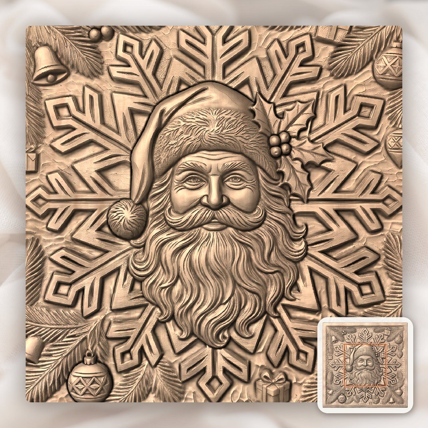 Santa Claus Snowflake Christmas Decor CNC Relief STL bas-relief STL — view 6