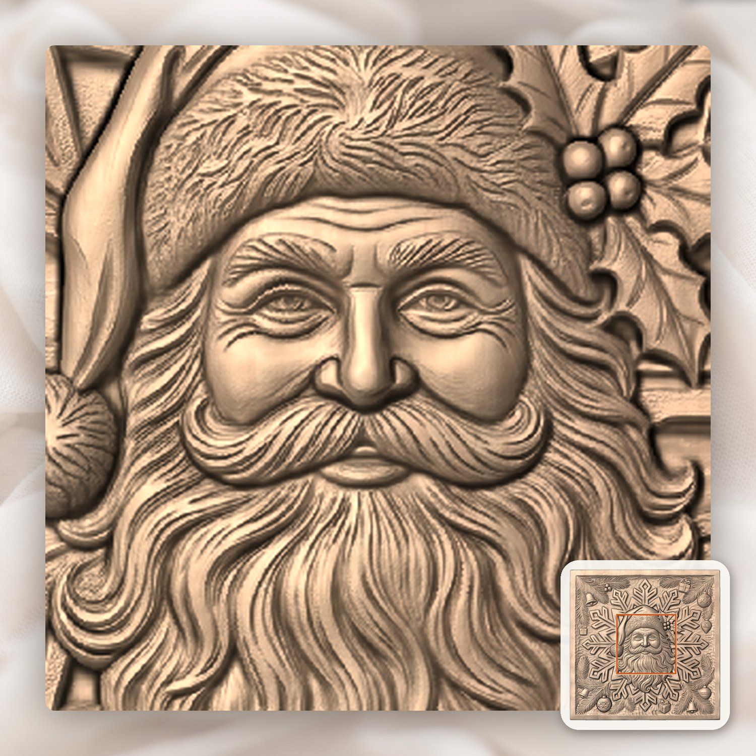 Santa Claus Snowflake Christmas Decor CNC Relief STL bas-relief STL — view 7