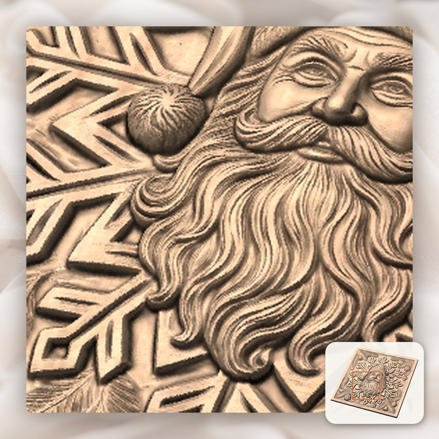 Santa Claus Snowflake Christmas Decor CNC Relief STL bas-relief STL — view 9