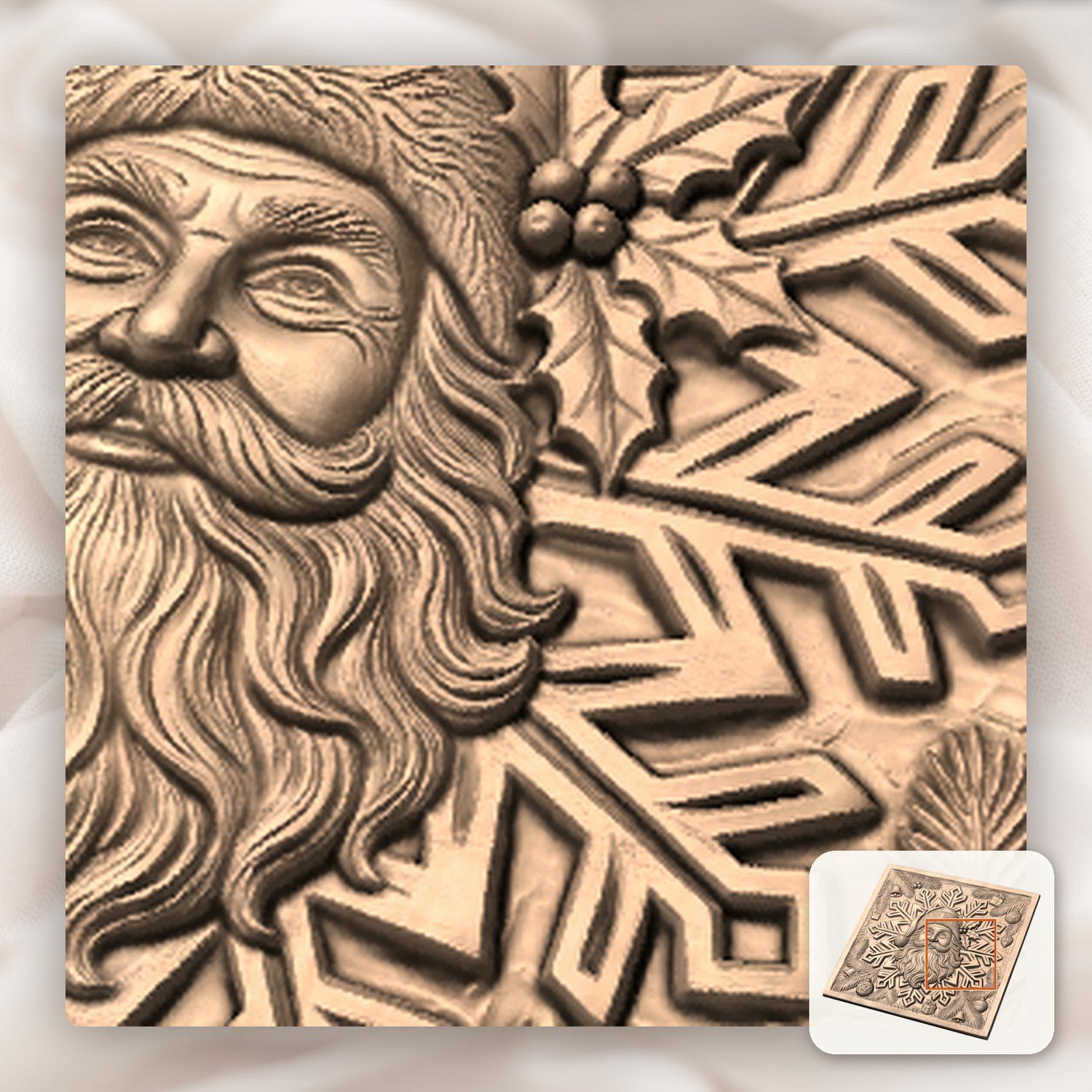 Santa Claus Snowflake Christmas Decor CNC Relief STL bas-relief STL — view 10