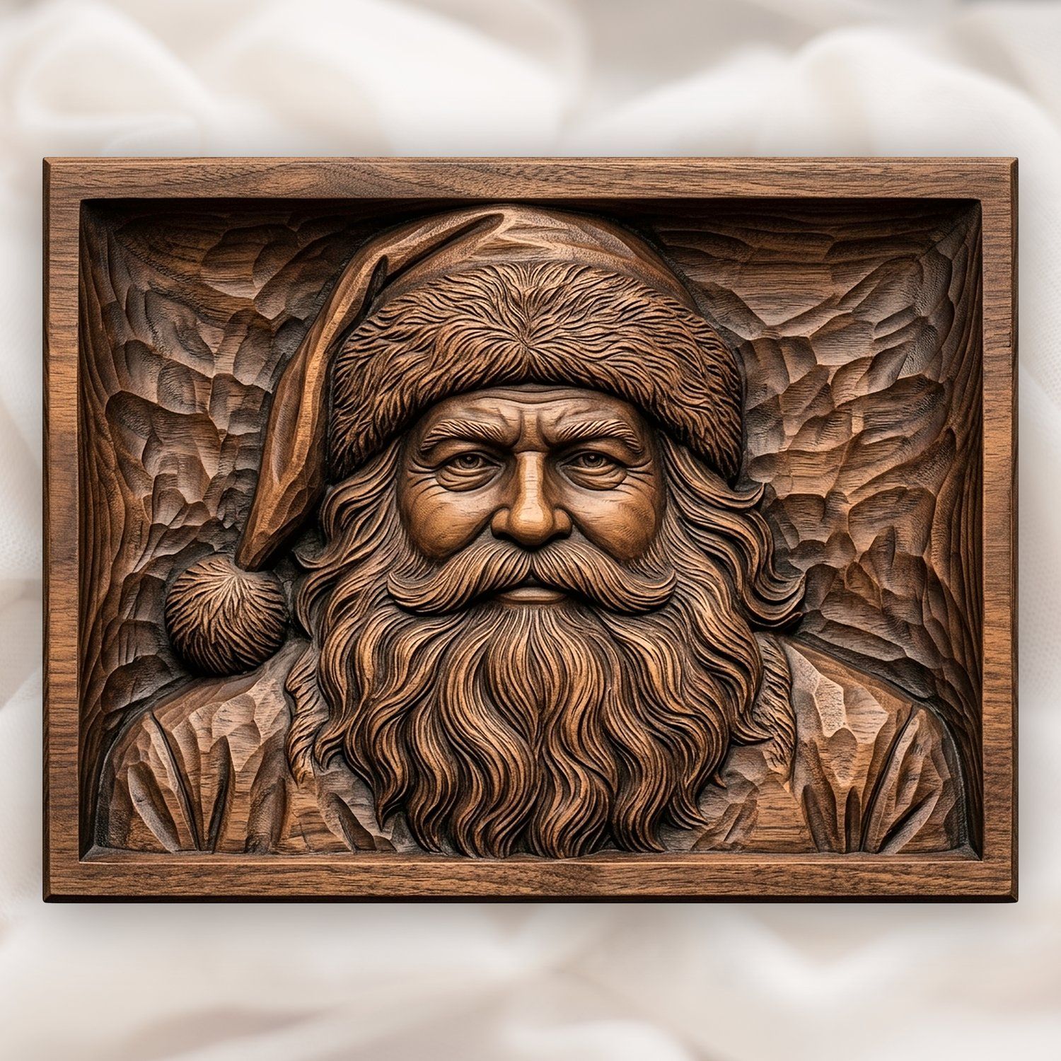 Santa Portrait Wood CNC Relief STL | Holiday Wall Art Panel | Traditional Saint Nick Decor — carved bas relief STL file for CNC