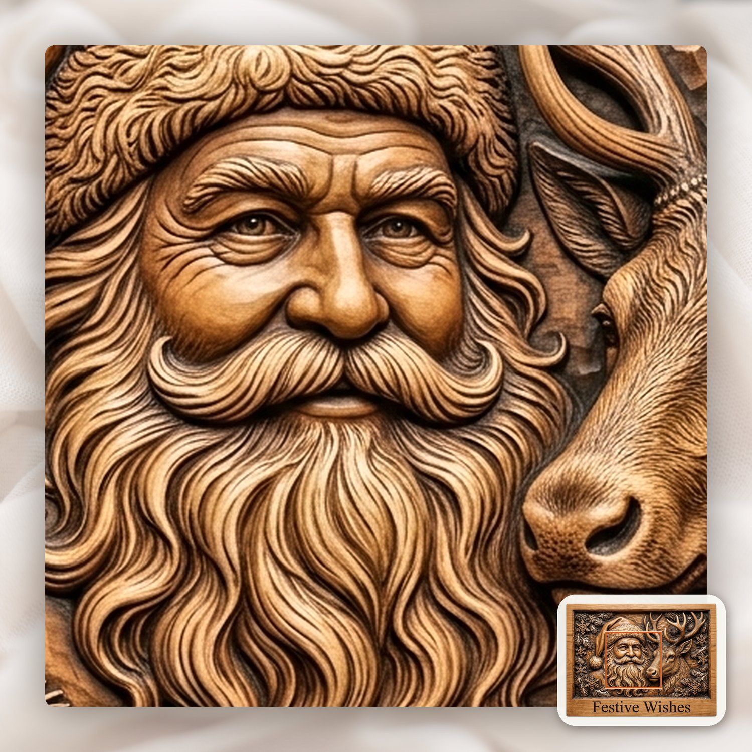 Santa Reindeer Christmas CNC Relief STL bas-relief STL — view 12