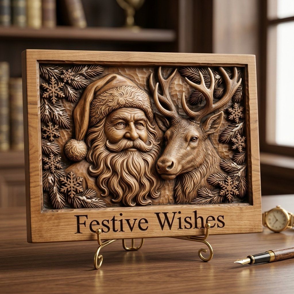 Santa Reindeer Christmas CNC Relief STL bas-relief STL — view 3