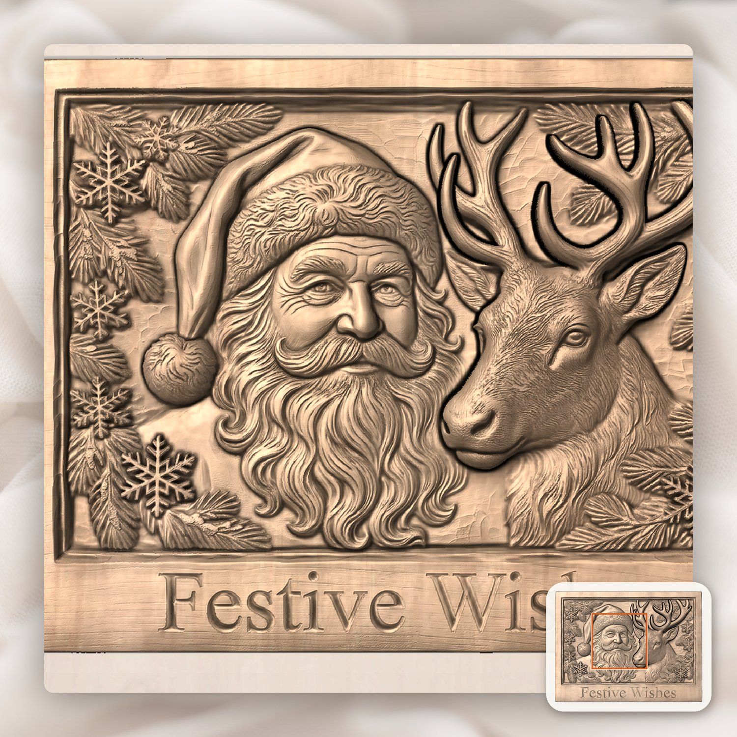 Santa Reindeer Christmas CNC Relief STL bas-relief STL — view 6