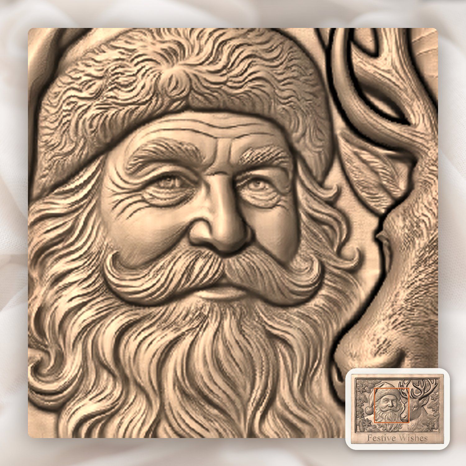 Santa Reindeer Christmas CNC Relief STL bas-relief STL — view 7