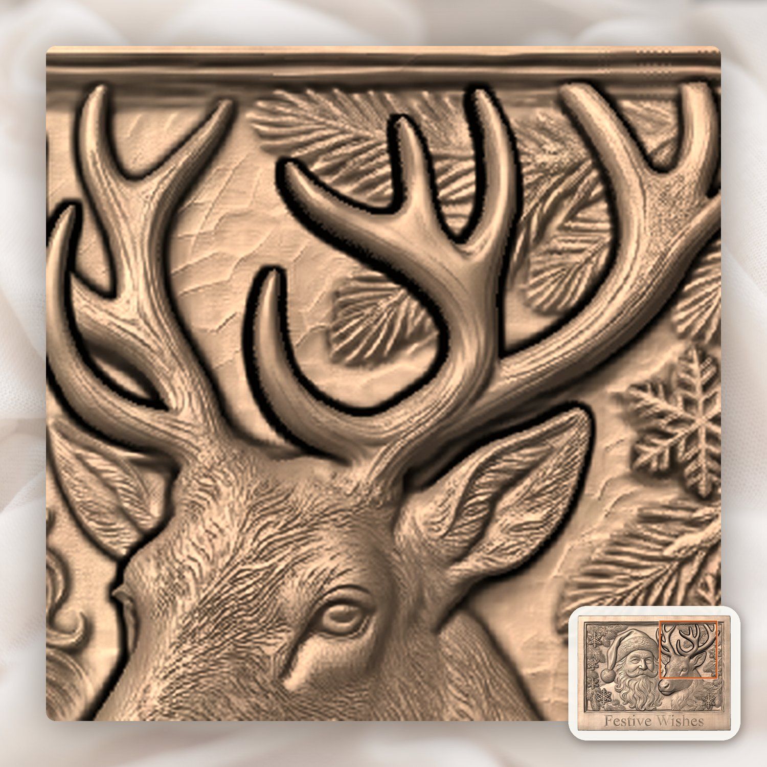 Santa Reindeer Christmas CNC Relief STL bas-relief STL — view 8