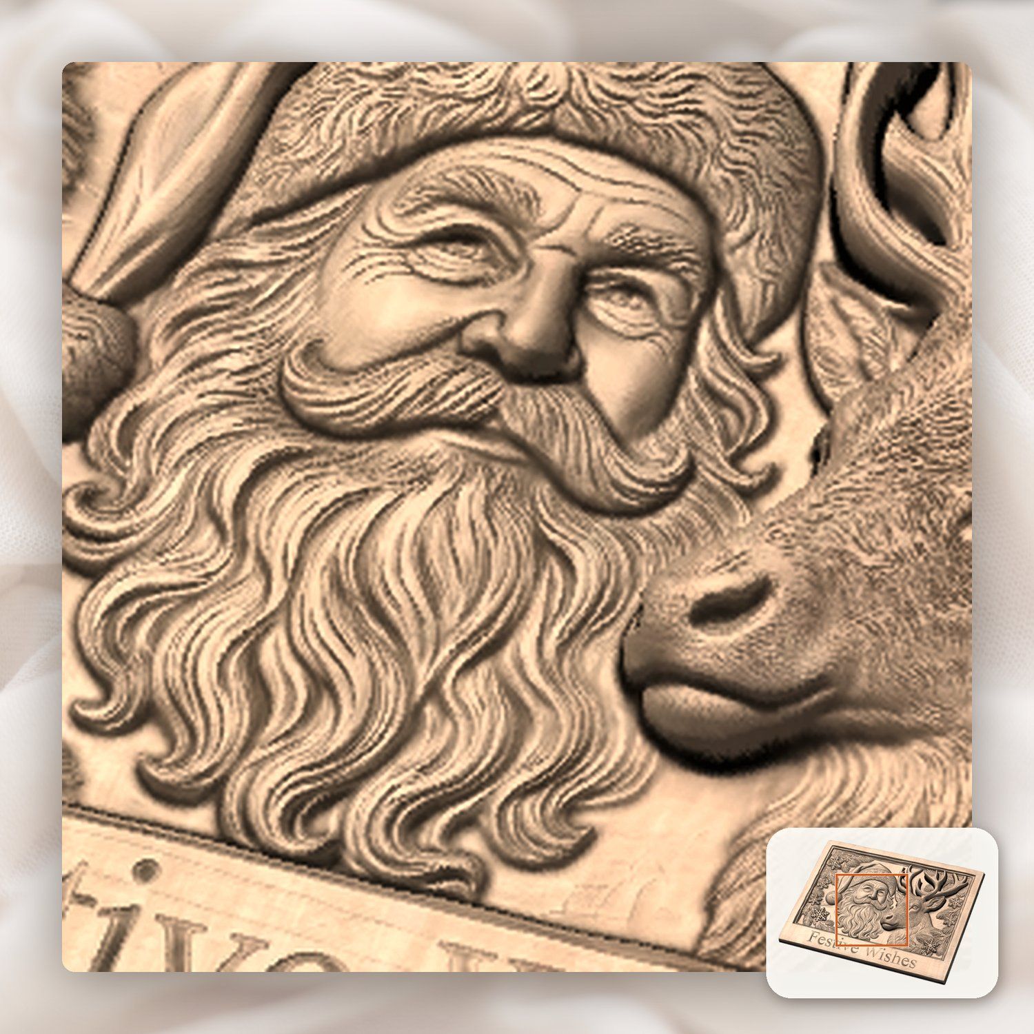 Santa Reindeer Christmas CNC Relief STL bas-relief STL — view 9