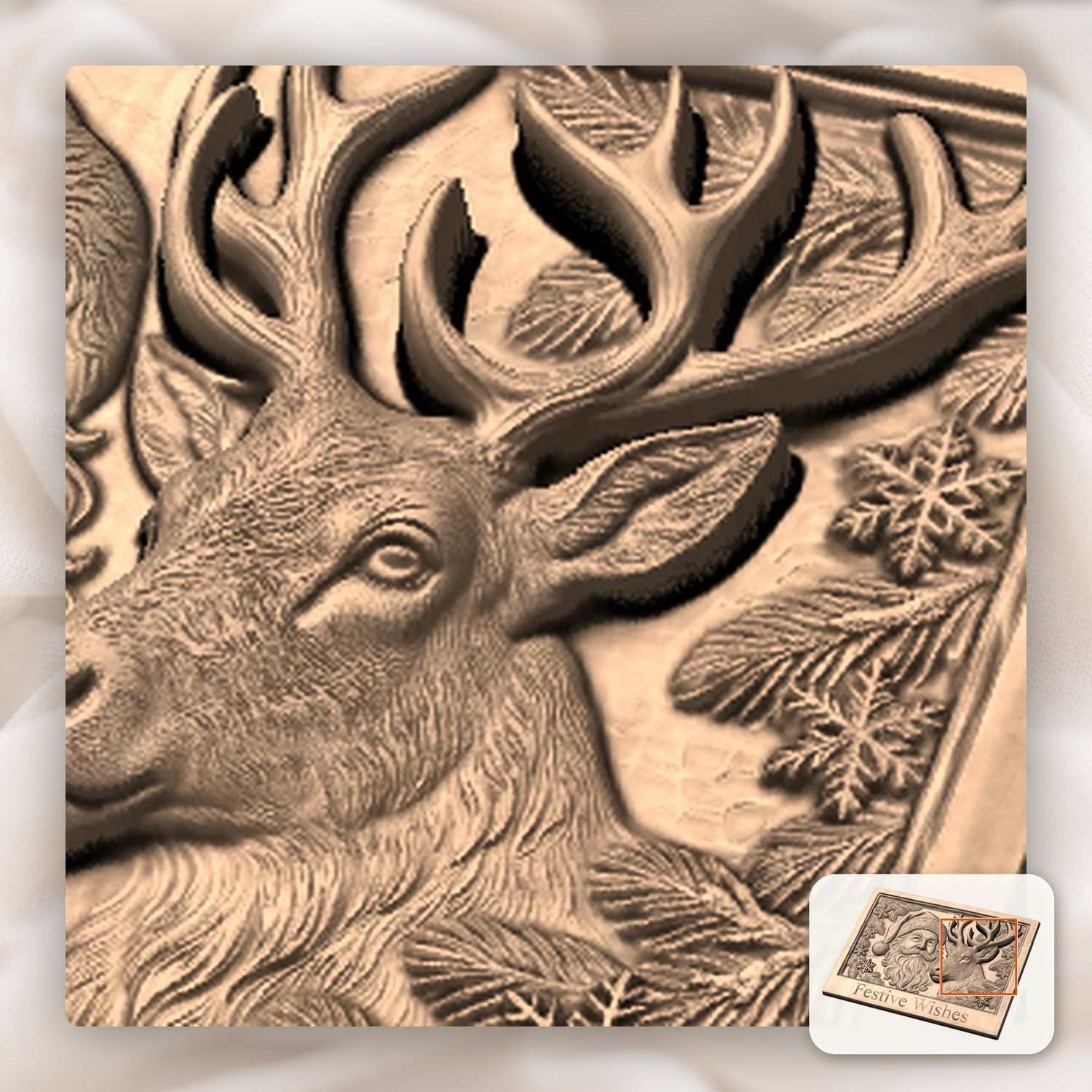 Santa Reindeer Christmas CNC Relief STL bas-relief STL — view 10