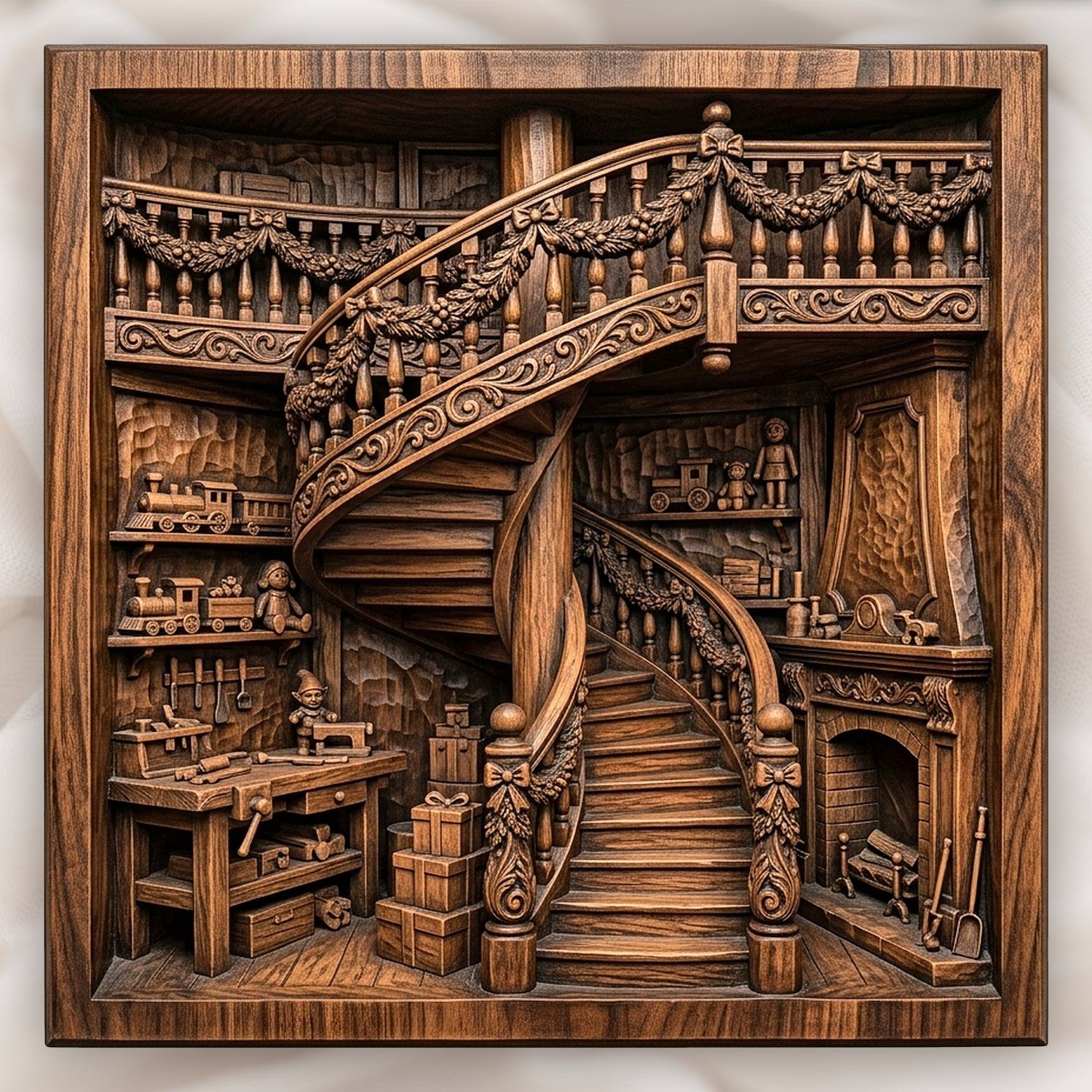 Santa's Workshop Spiral Staircase Christmas CNC Relief STL bas-relief STL design