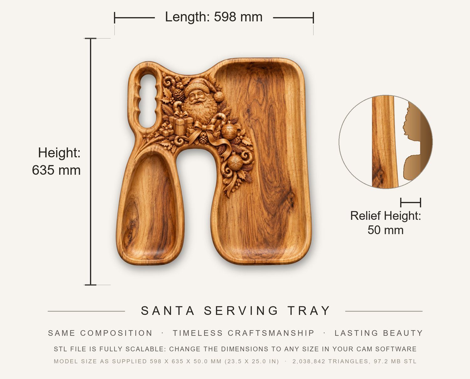 Santa Serving Tray CNC Relief STL bas-relief STL — view 3