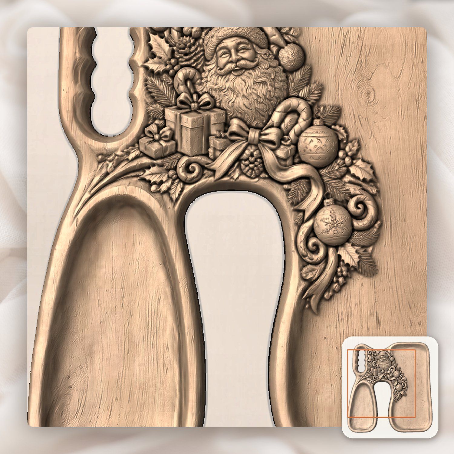Santa Serving Tray CNC Relief STL bas-relief STL — view 9