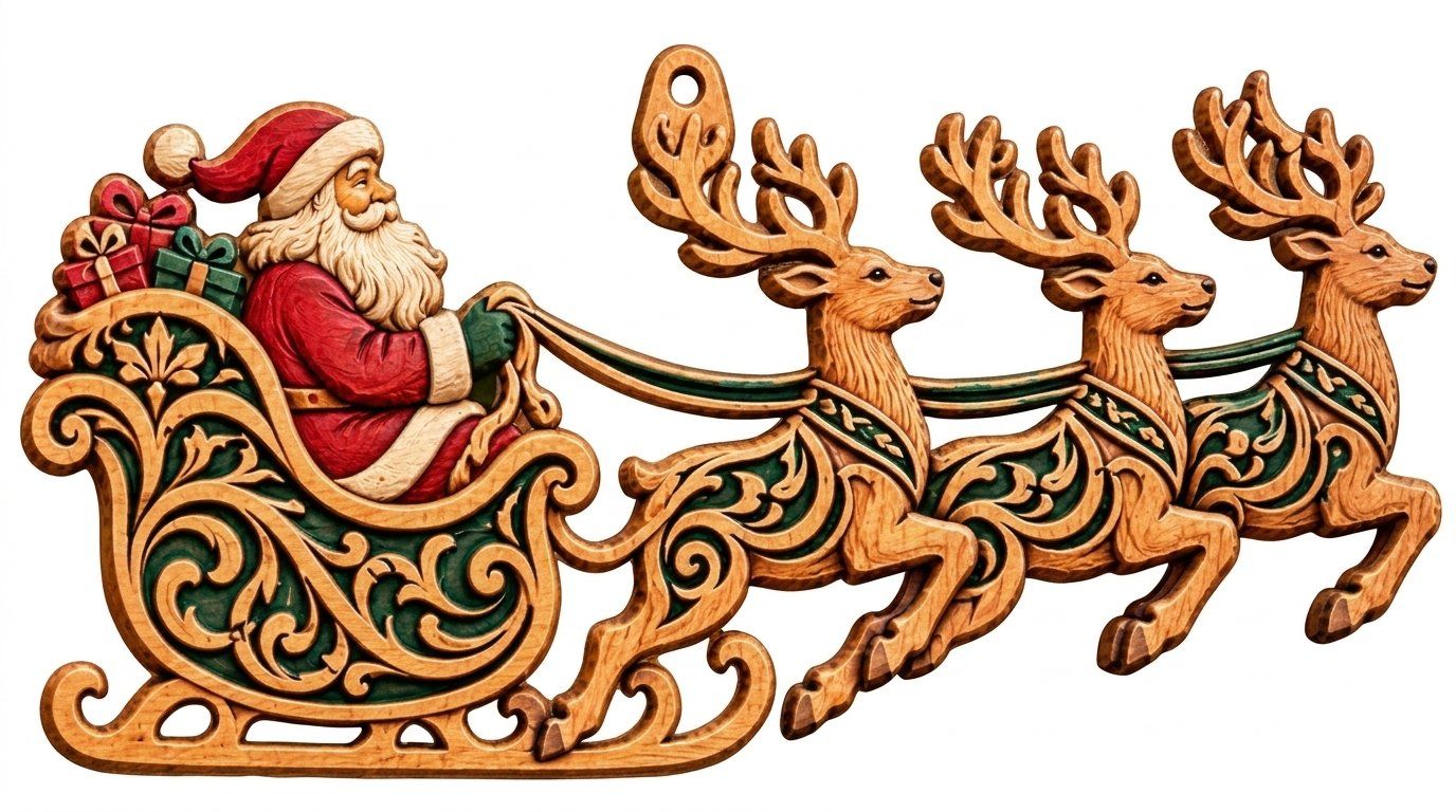 Santa Sleigh Reindeer Ornament CNC Relief STL bas-relief STL — view 12