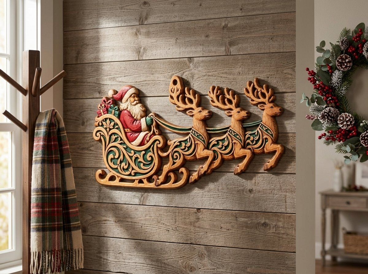 Santa Sleigh Reindeer Ornament CNC Relief STL bas-relief STL — view 14