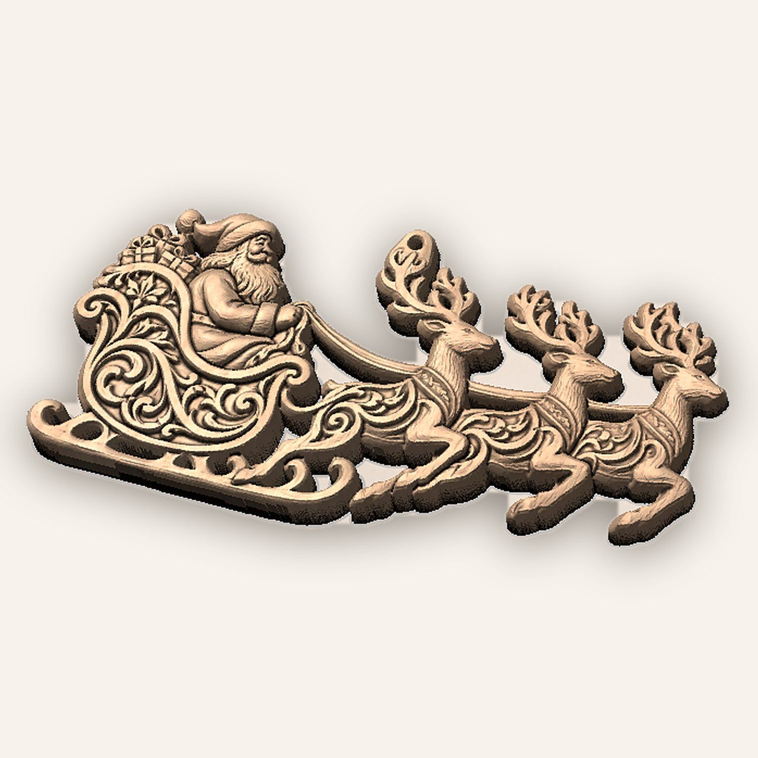 Santa Sleigh Reindeer Ornament CNC Relief STL bas-relief STL — view 5