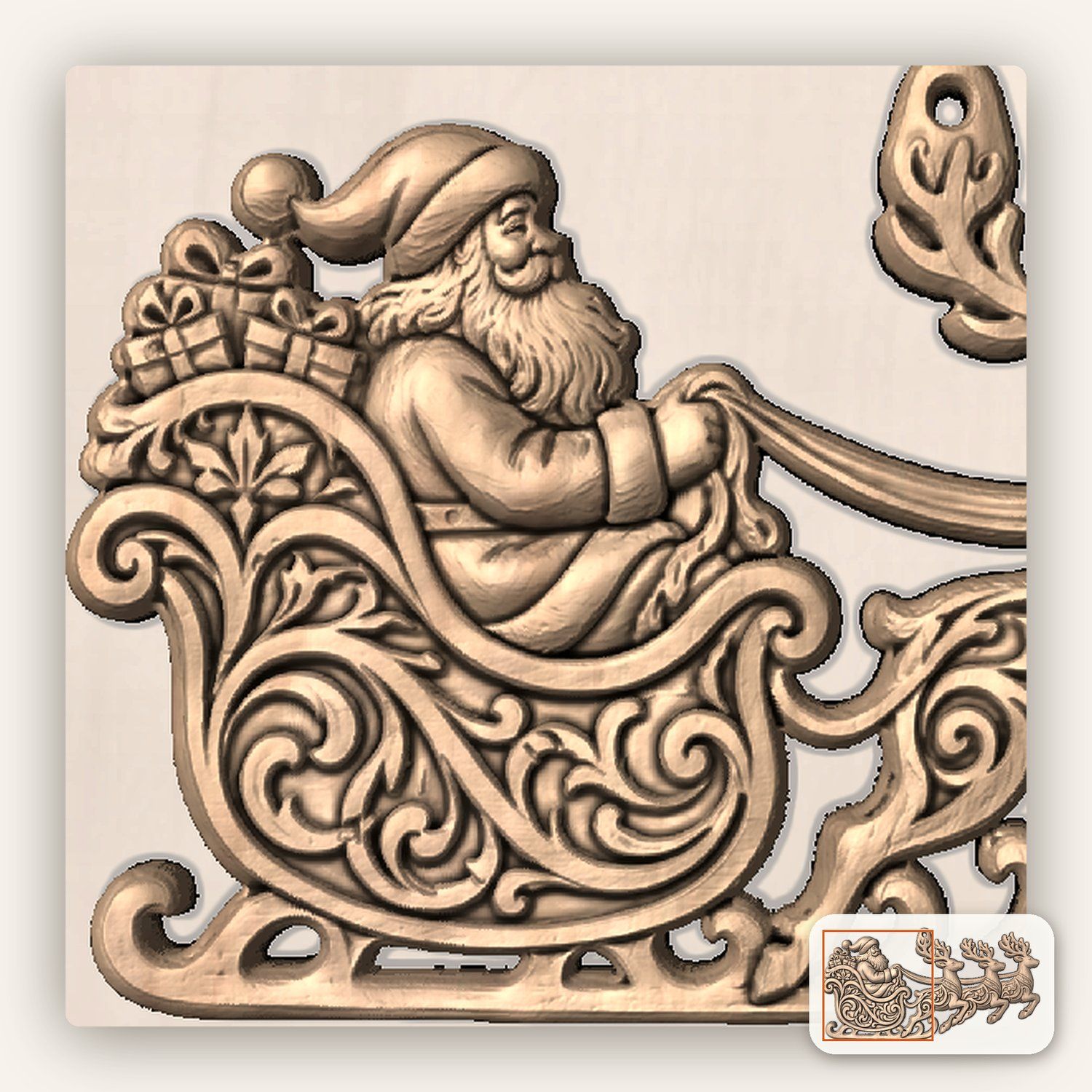 Santa Sleigh Reindeer Ornament CNC Relief STL bas-relief STL — view 6