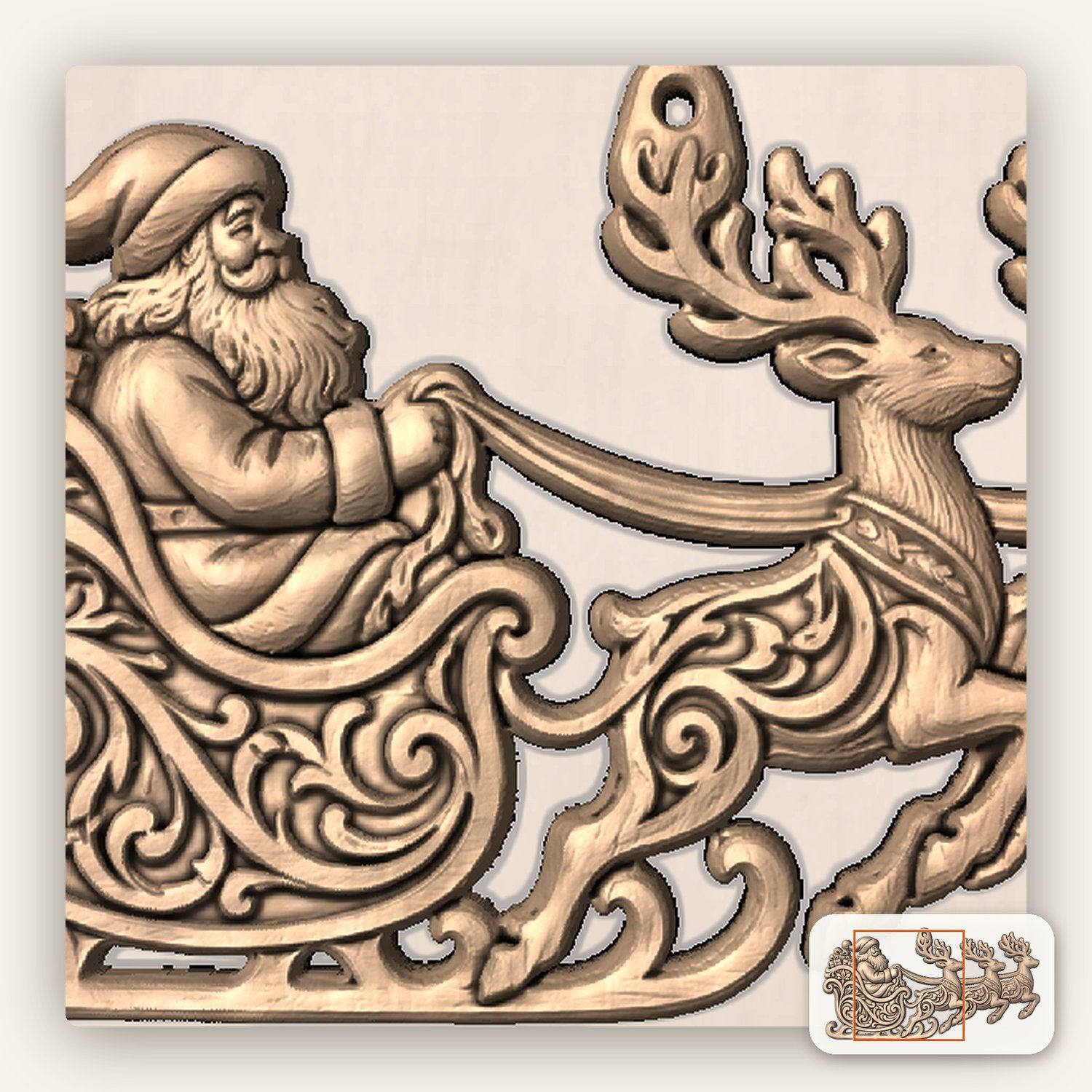Santa Sleigh Reindeer Ornament CNC Relief STL bas-relief STL — view 7