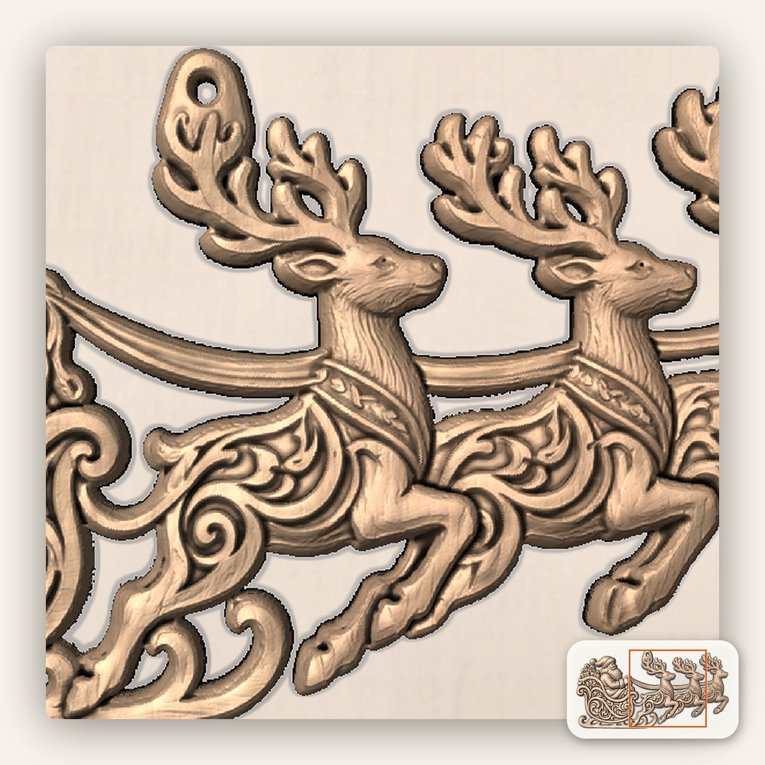 Santa Sleigh Reindeer Ornament CNC Relief STL bas-relief STL — view 8