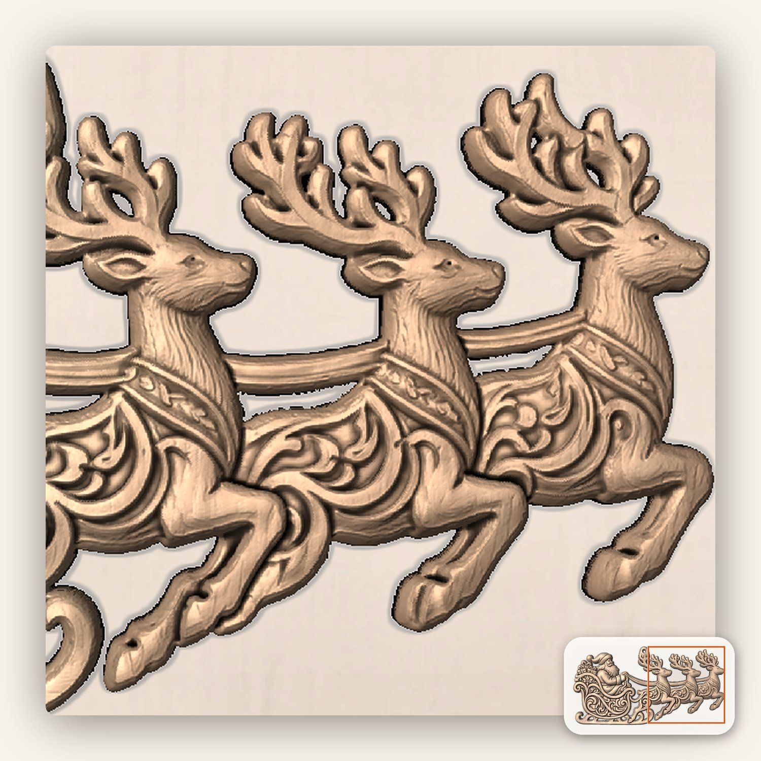 Santa Sleigh Reindeer Ornament CNC Relief STL bas-relief STL — view 9