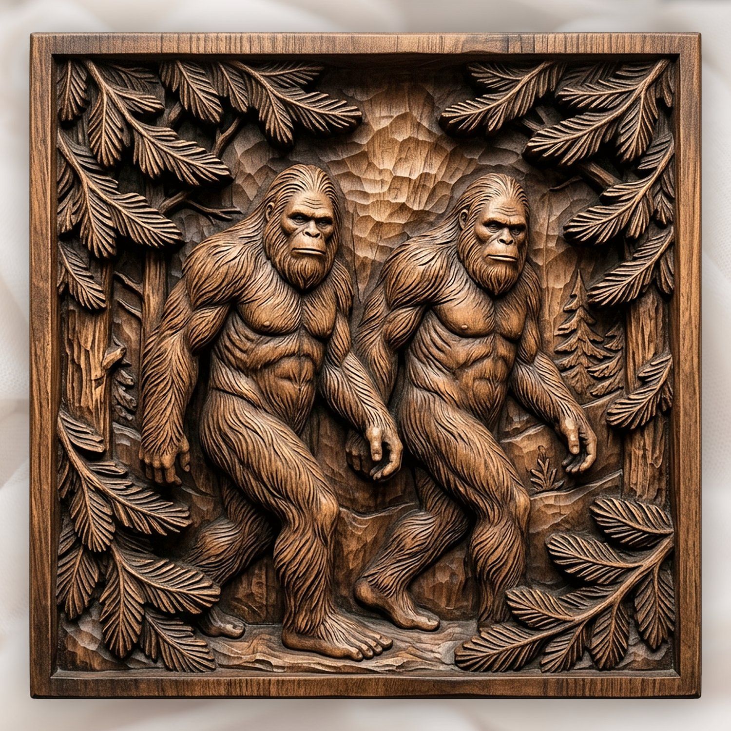Sasquatch Bigfoot Forest Scene Wood Panel CNC Relief STL bas-relief STL design