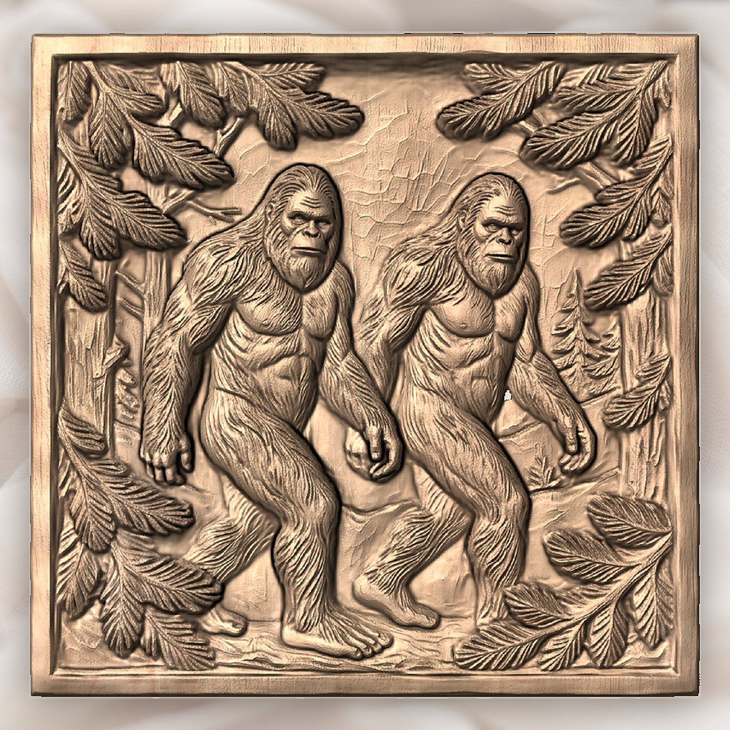 Sasquatch Bigfoot Forest Scene Wood Panel CNC Relief STL bas-relief STL — view 2