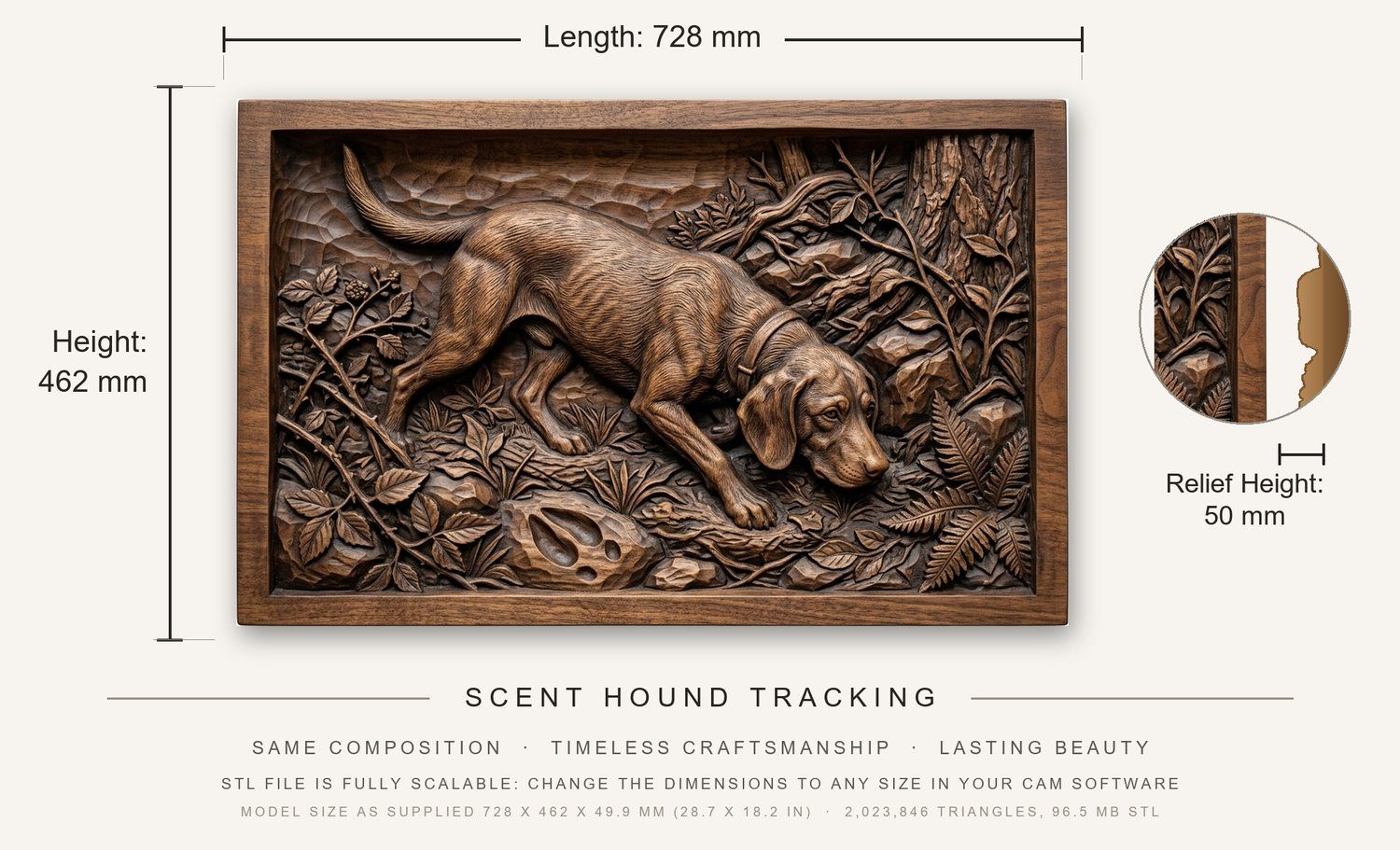 Scent Hound Tracking CNC Relief STL bas-relief STL — view 3