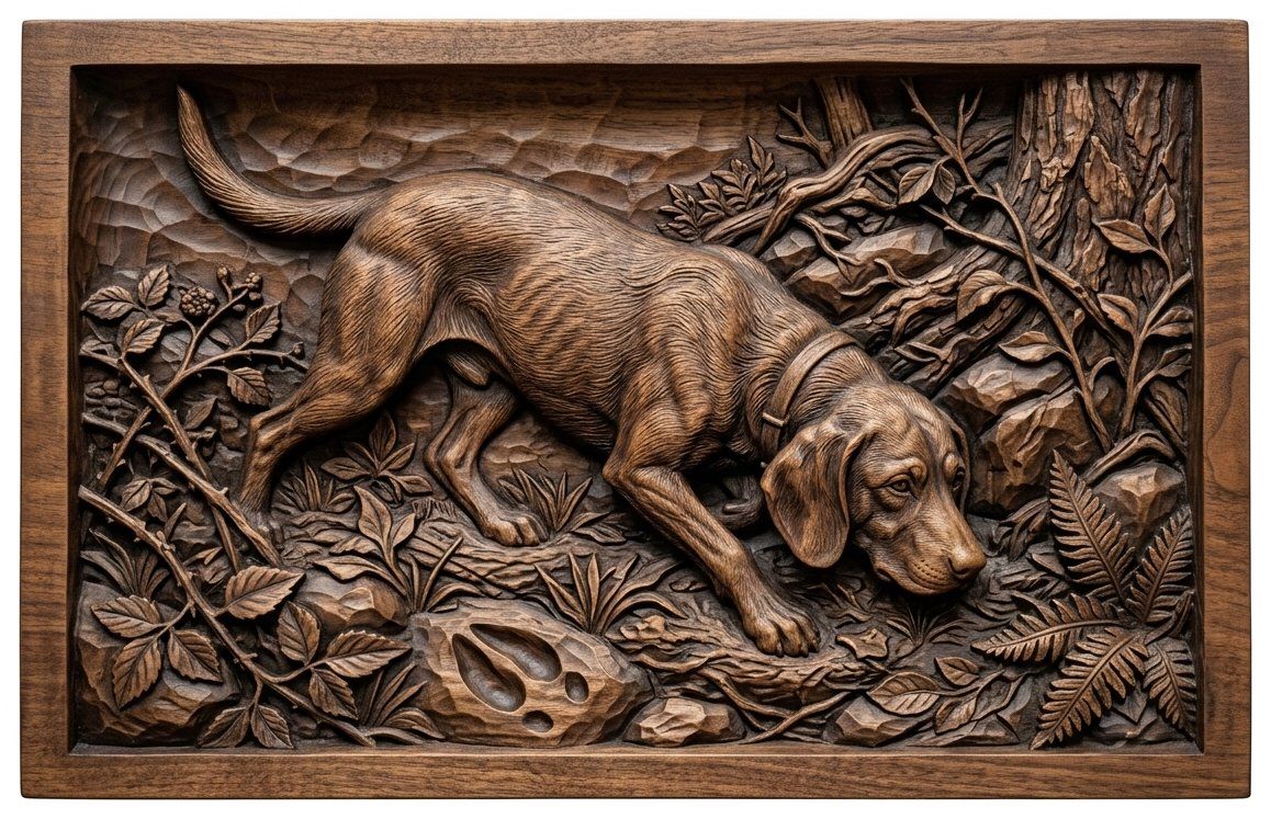 Scent Hound Tracking CNC Relief STL bas-relief STL — view 4