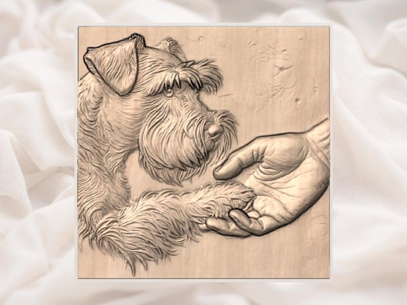 Schnauzer Paw in Human Hand Bas-Relief STL for CNC bas-relief STL — view 2