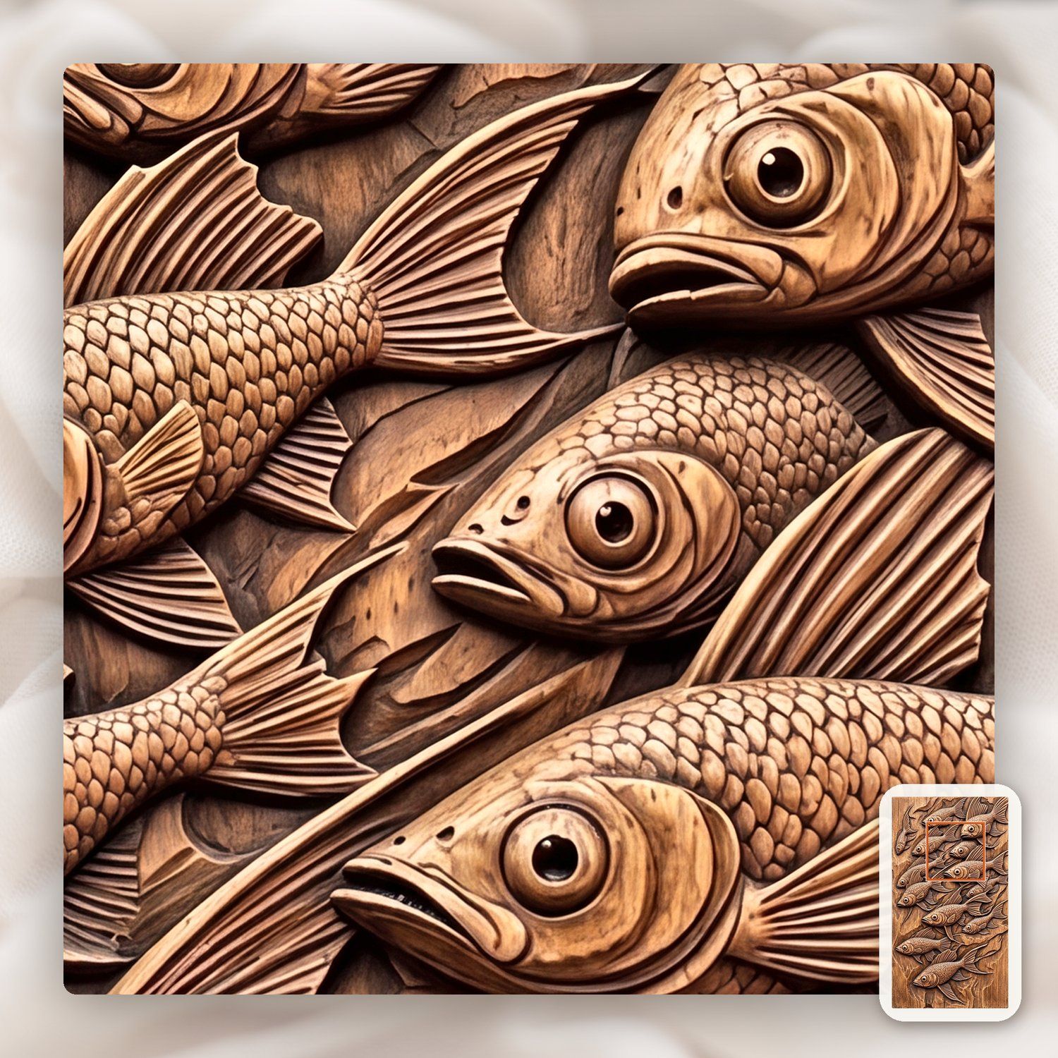 School of Swimming Fish Wood Carving CNC Relief STL bas-relief STL — view 12